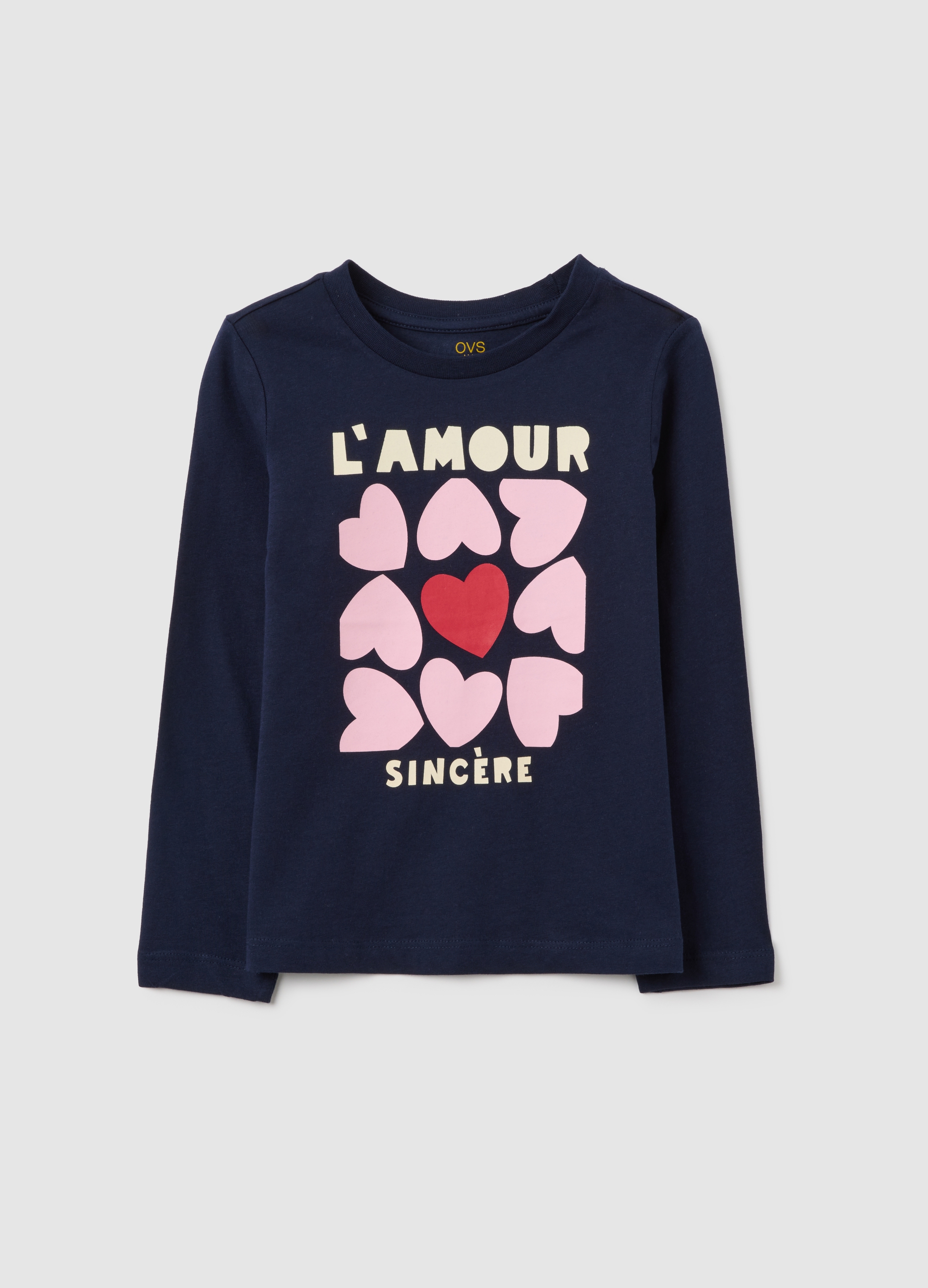 OVS, Mädchen T-shirt Aus Blauem Baumwollstoff Im Regular Fit Mit Print, Mädchen, Dunkelblau, Größe: 3-4