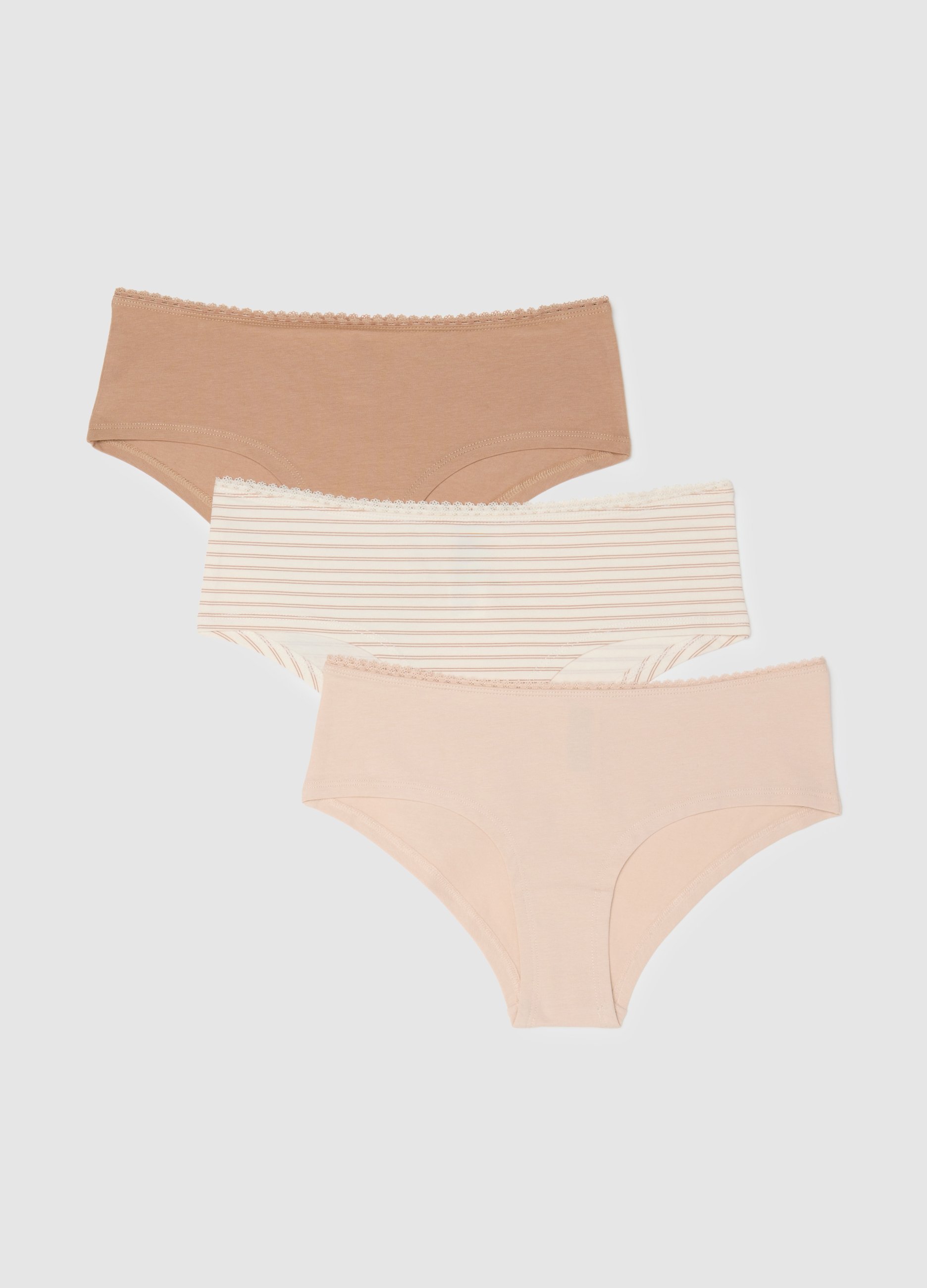 Tripack De Slips De Algodón Elástico Multicolor, Ajuste Regular, Mujer, Blanco/beige, Talla: 4