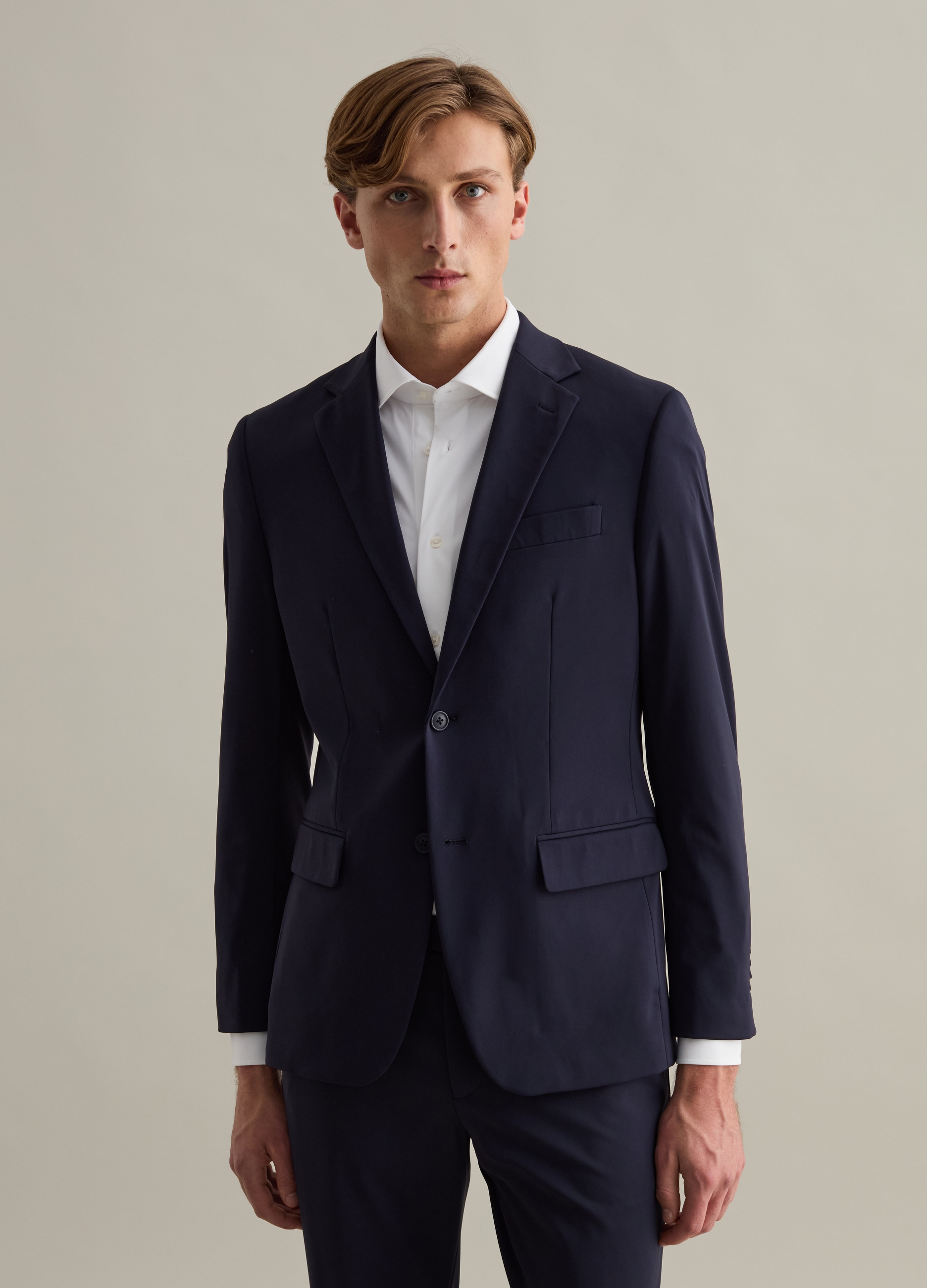 Blazer Easy Fit De Tejido Técnico Tech, Hombre, Azul Noche, Talla: 48