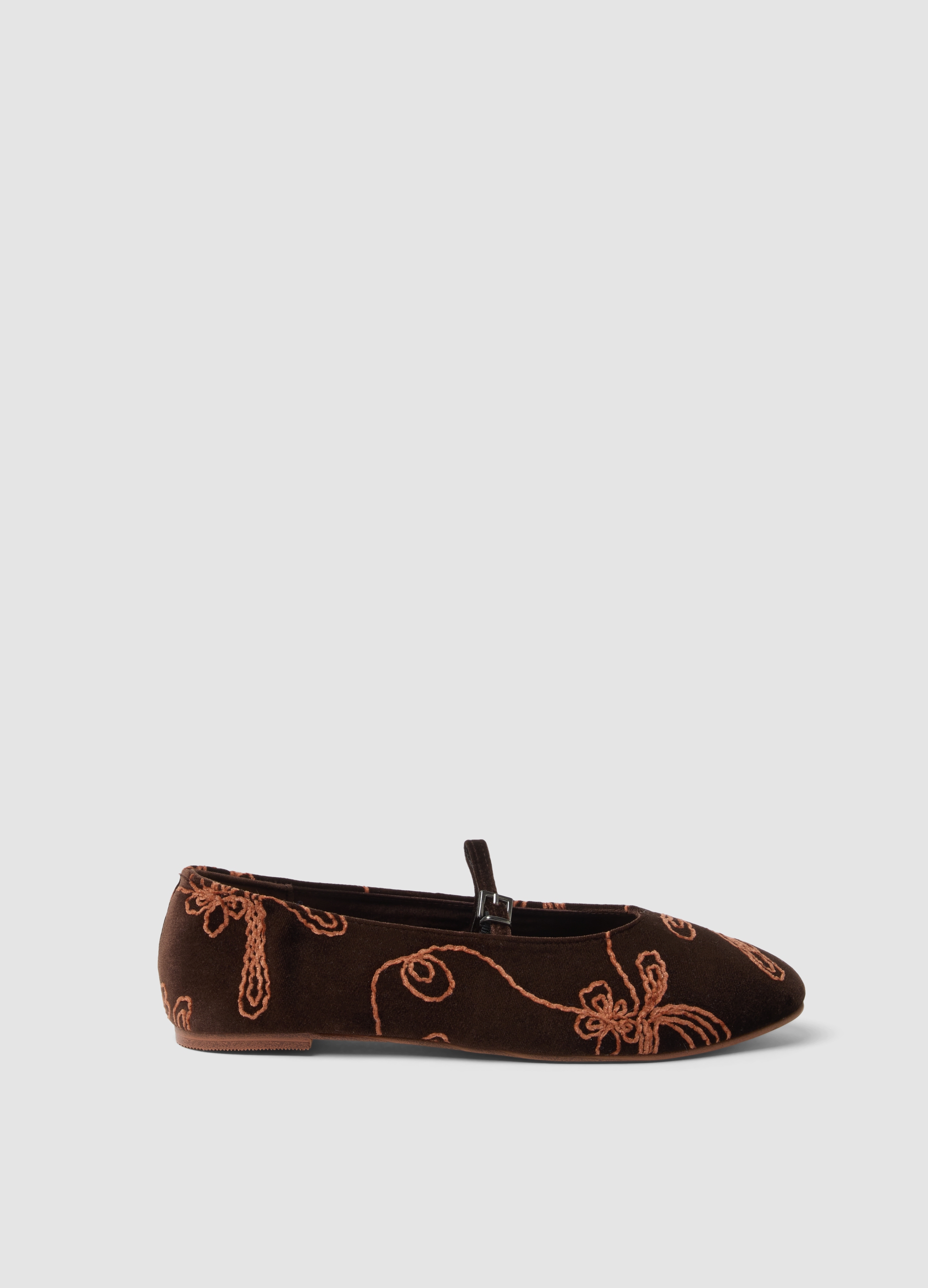 LES COPAINS, Ballerine Marroni Con Cinturino E Ricamo Floreale, Donna, Marrone, Taglia: 40