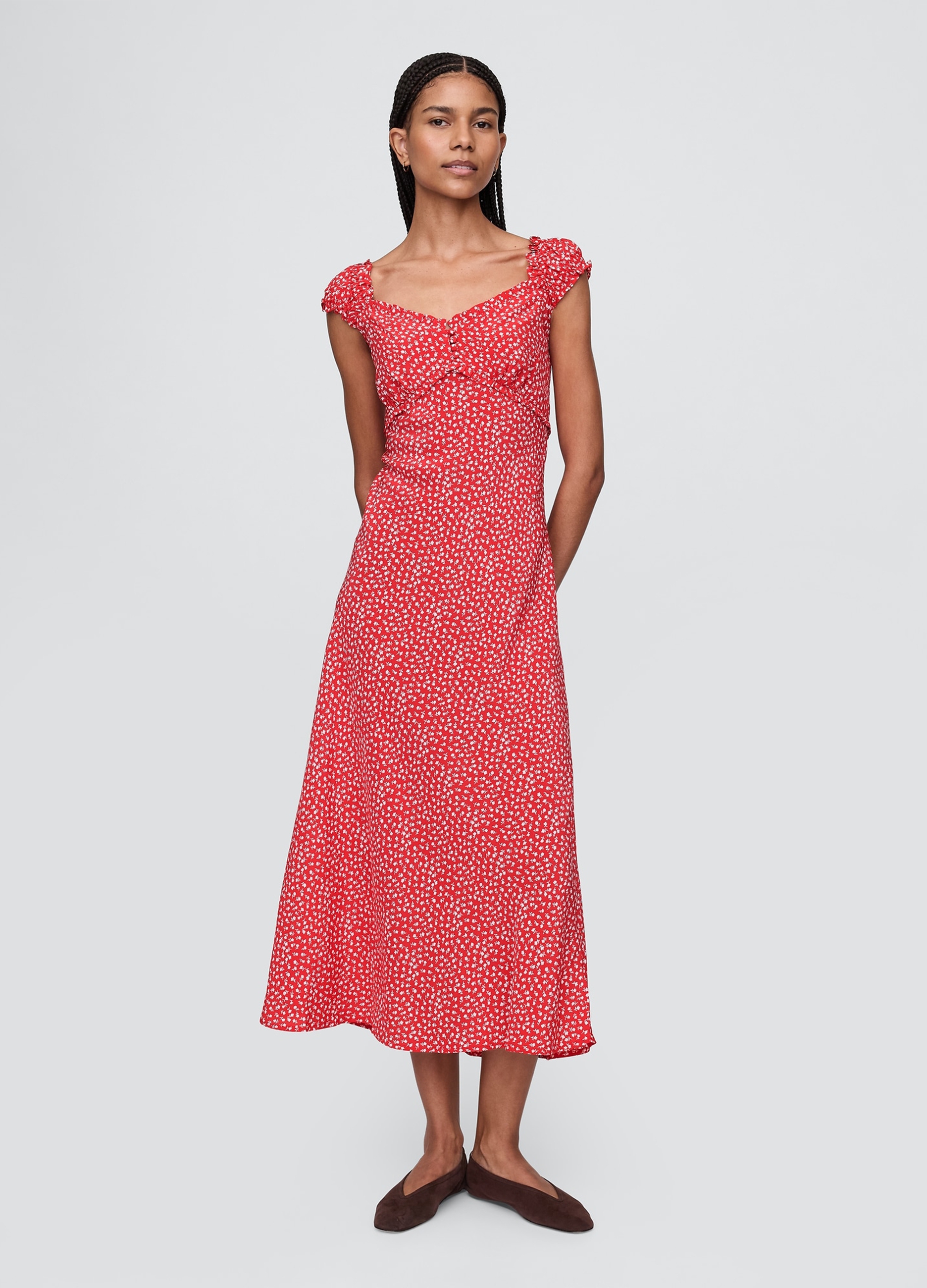 GAP, Abito Smanicato Fantasia Floreale, Donna, Rosso, Taglia: S