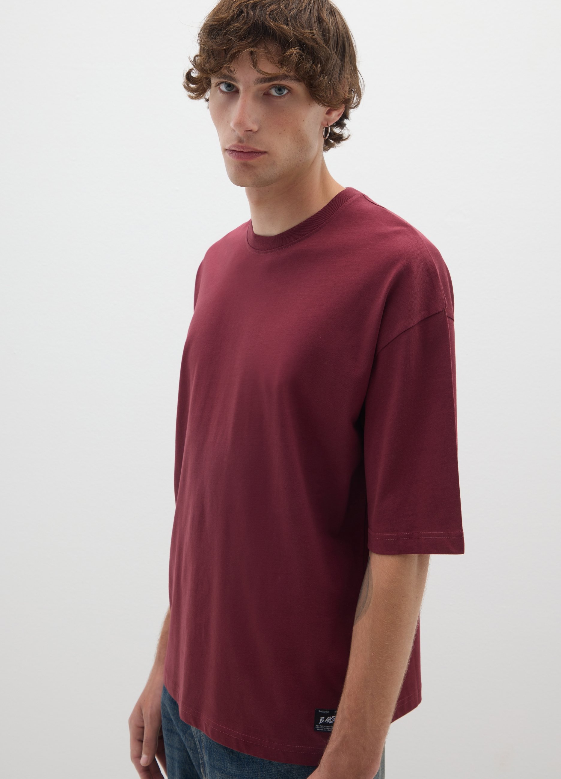 B.ANGEL, T-shirt Bordeaux In Puro Cotone Boxy Fit, Uomo, Rosso, Taglia: XS
