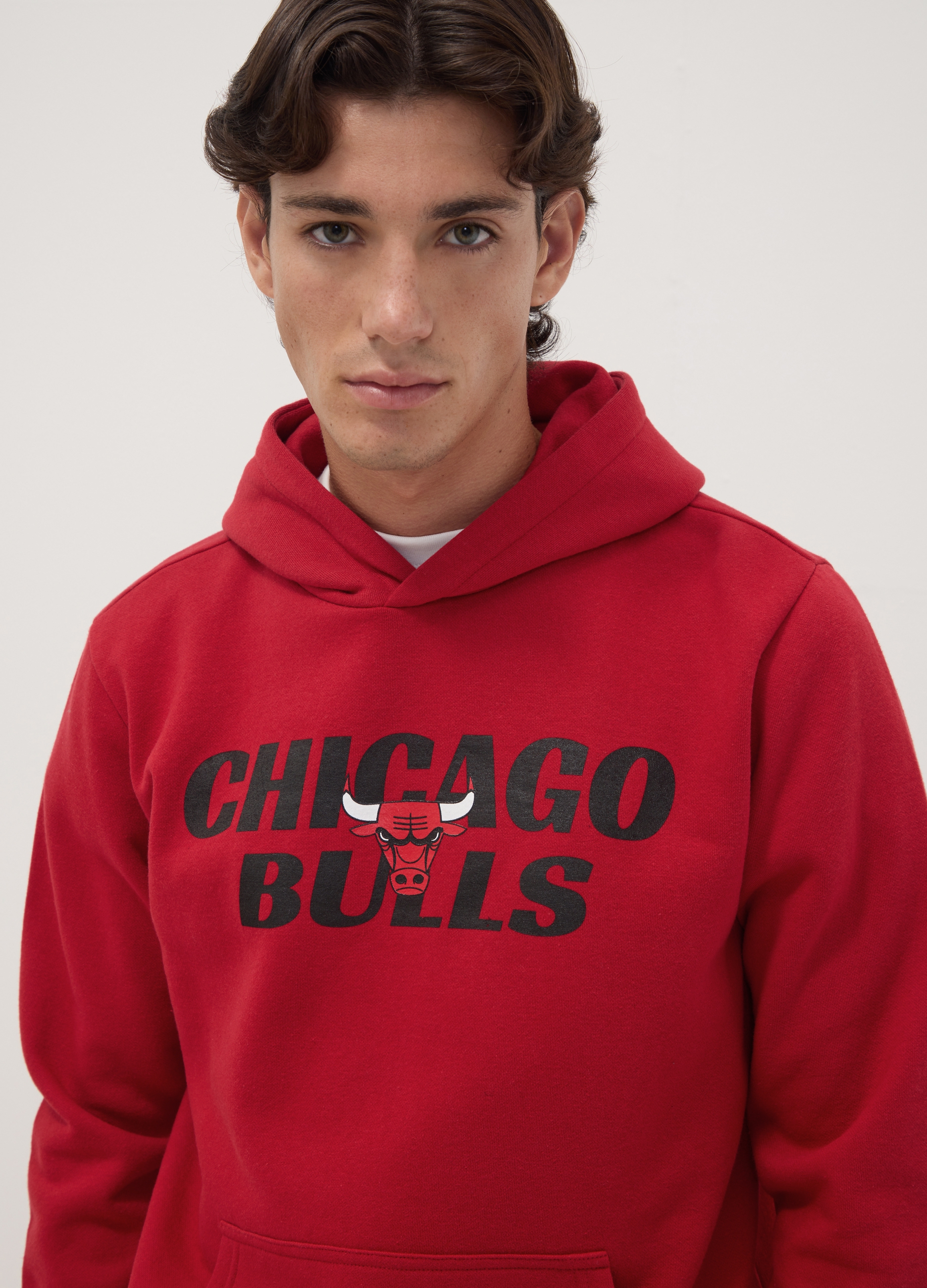 NBA, Felpa Rossa Con Cappuccio In Misto Cotone Con Stampa Chicago Bulls, Uomo, Rosso, Taglia: M