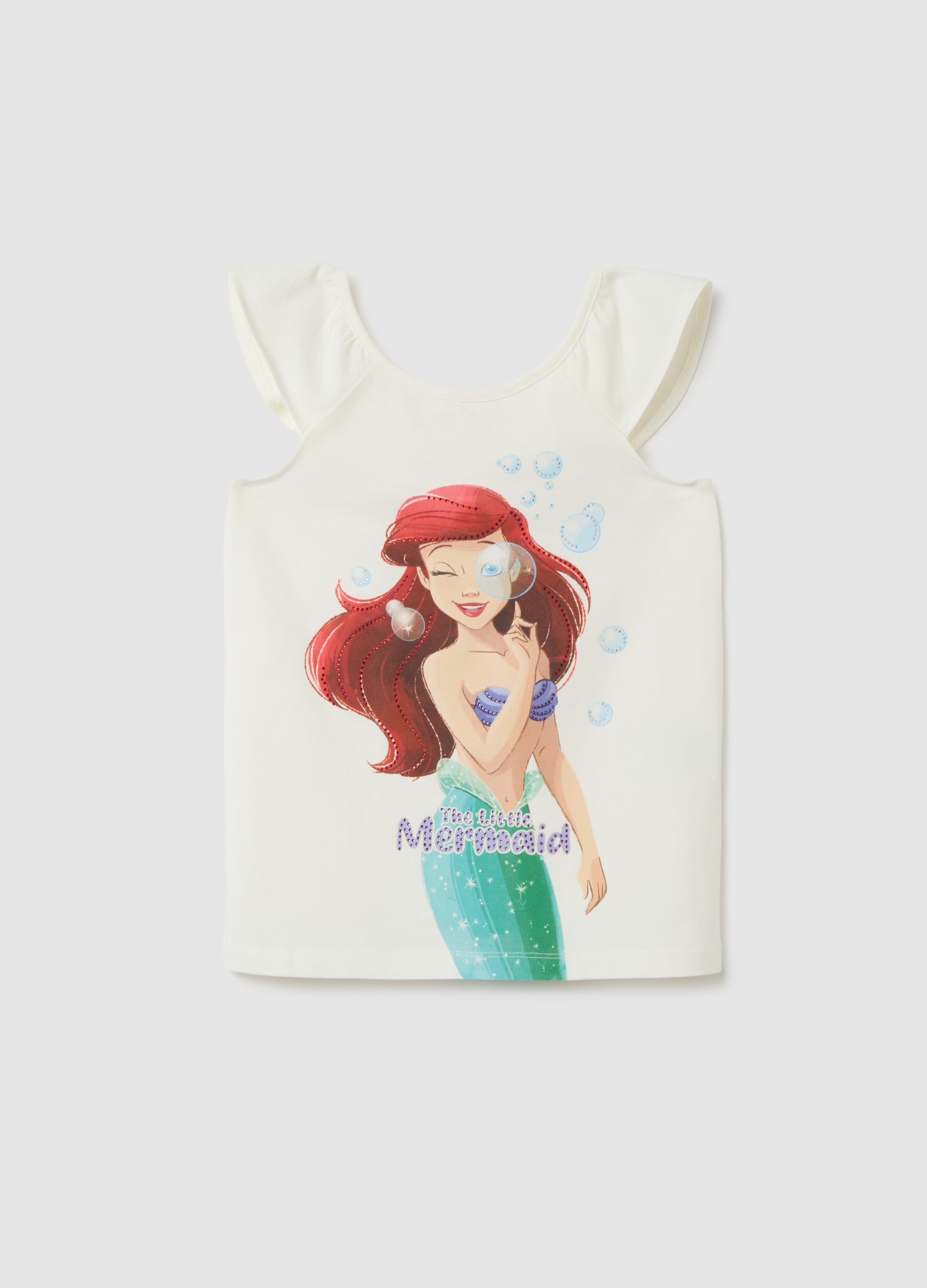 DISNEY, Top Blanco De Algodón Elástico Para Niña Con Estampado Disney, Niña, White/Pink/Blue, Talla: 4-5