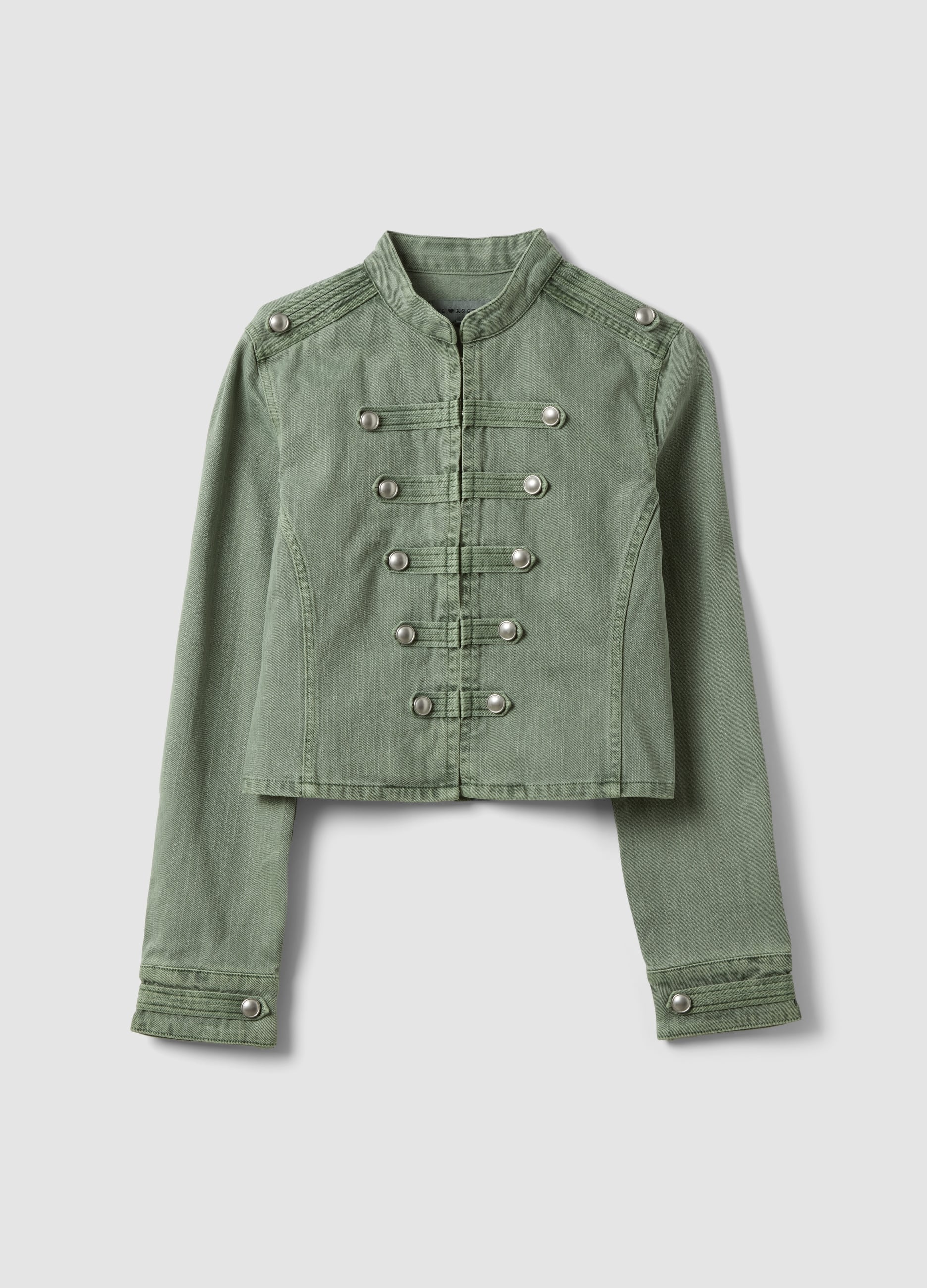 B.ANGEL, Giacca Verde In Puro Cotone Con Bottoni Nascosti Slim Fit, Donna, Verde, Taglia: XS