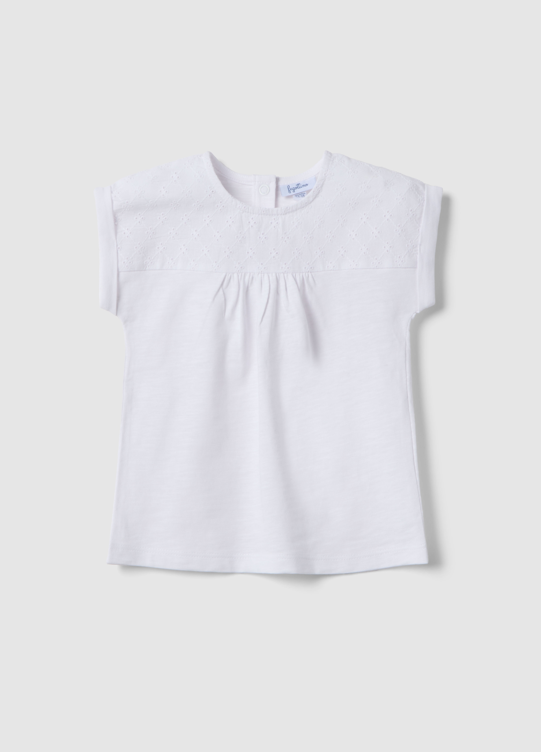 FAGOTTINO, Camiseta Blanca De Niña En Algodón Puro Regular Fit Con Bordados, Niña, Blanco óptico, Talla: 30-36