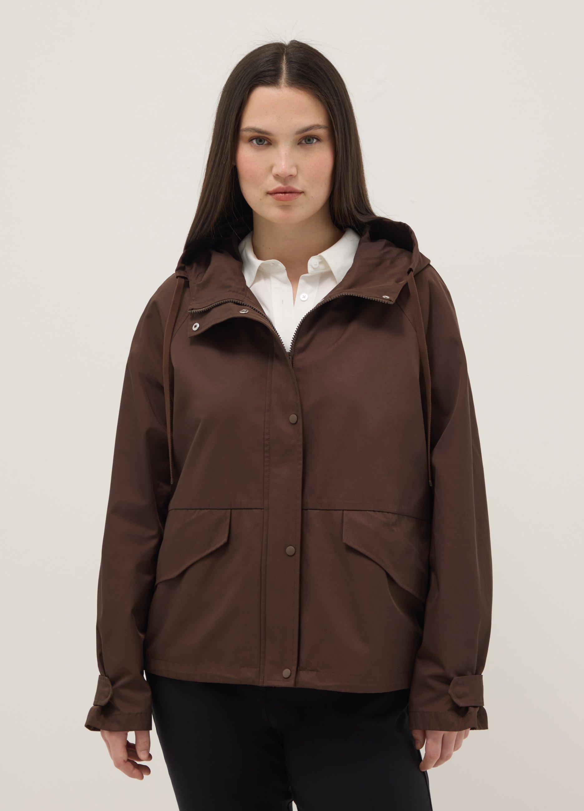 Chaqueta Parka Marrón De Mezcla De Algodón Ajuste Regular Con Capucha, Mujer, Marrón oscuro, Talla: XXL