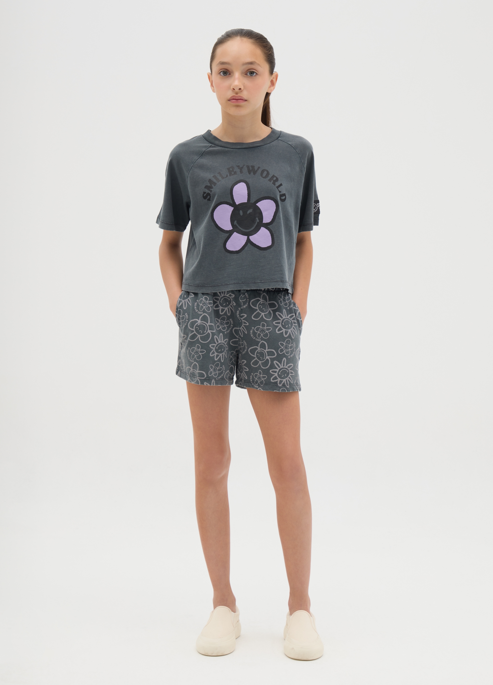 SMILEY, Completo Smileyworld® Da Ragazza In Puro Cotone Grigio, Bambina, Grigio, Taglia: 10-11