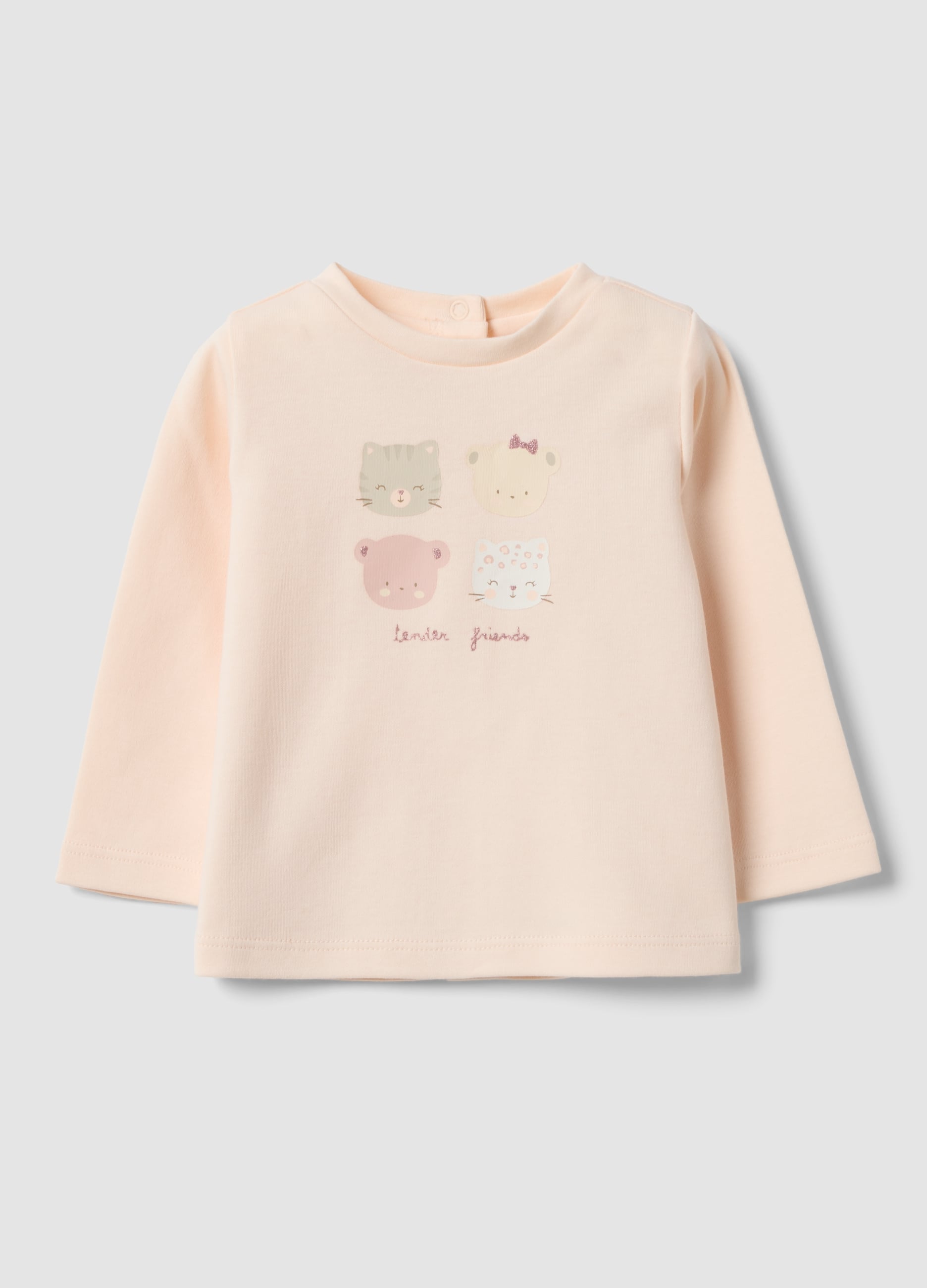 FAGOTTINO, Maglia Rosa In Puro Cotone Organico Con Girocollo E Stampa Animaletti, Neonata, Rosa, Taglia: 1-3