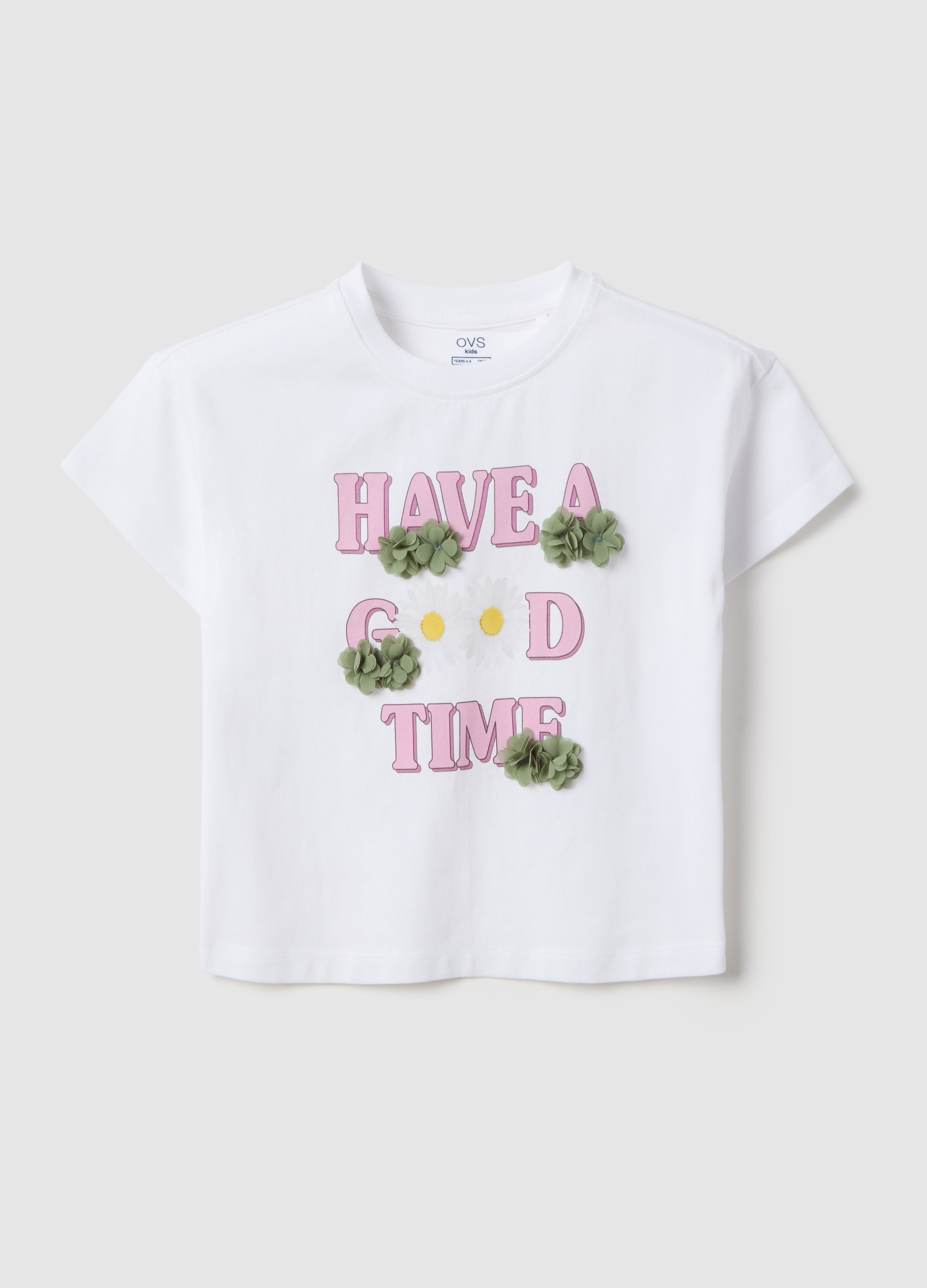 OVS KIDS, Camiseta Blanca De Algodón Elástico Para Niña, Ajuste Regular Con Estampado, Niña, Blanco óptico, Talla: 7-8