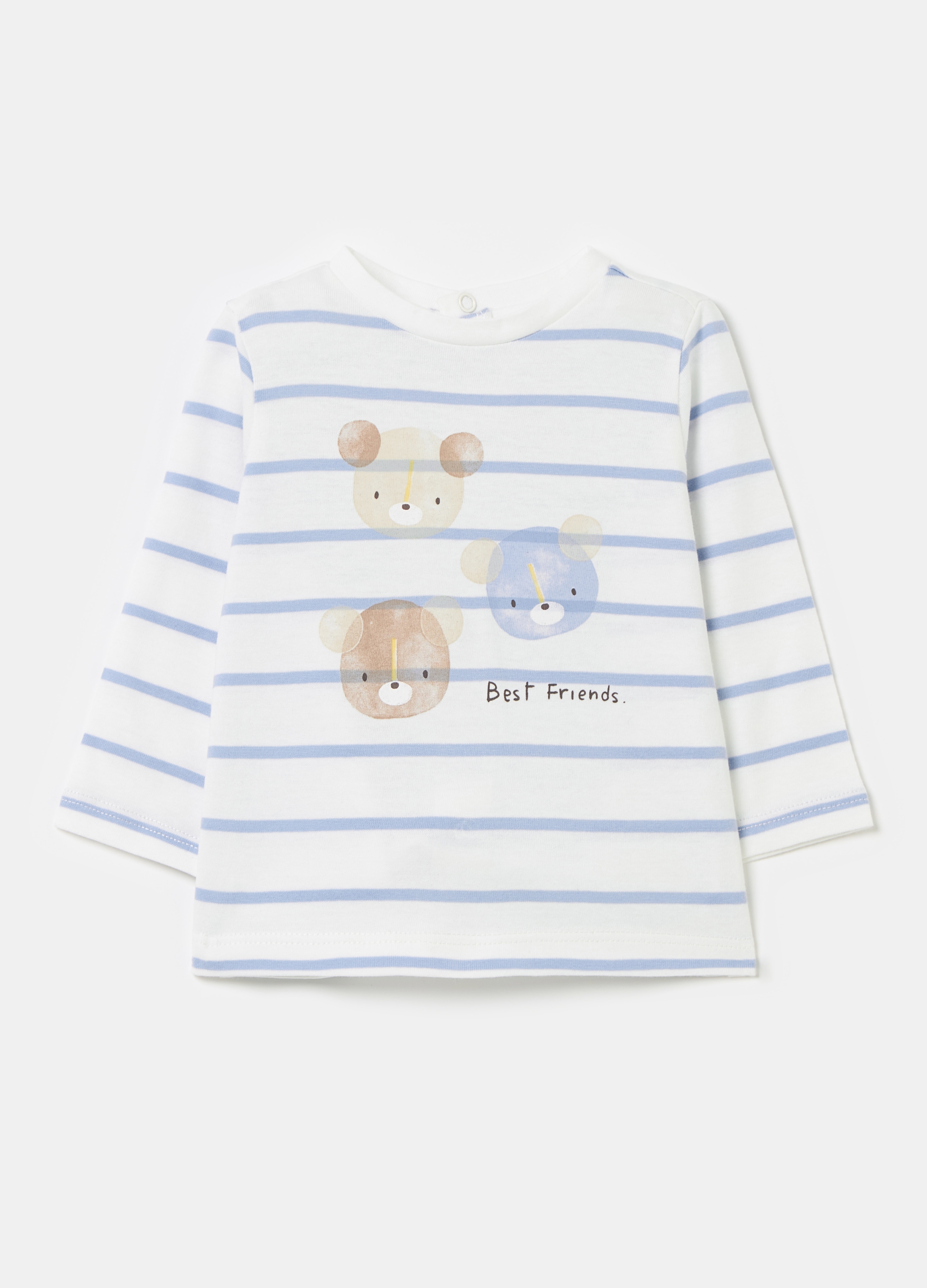 FAGOTTINO, Camiseta De Manga Larga Con Estampado Ositos, Bebé Niño, Blanco/azul, Talla: 3-6