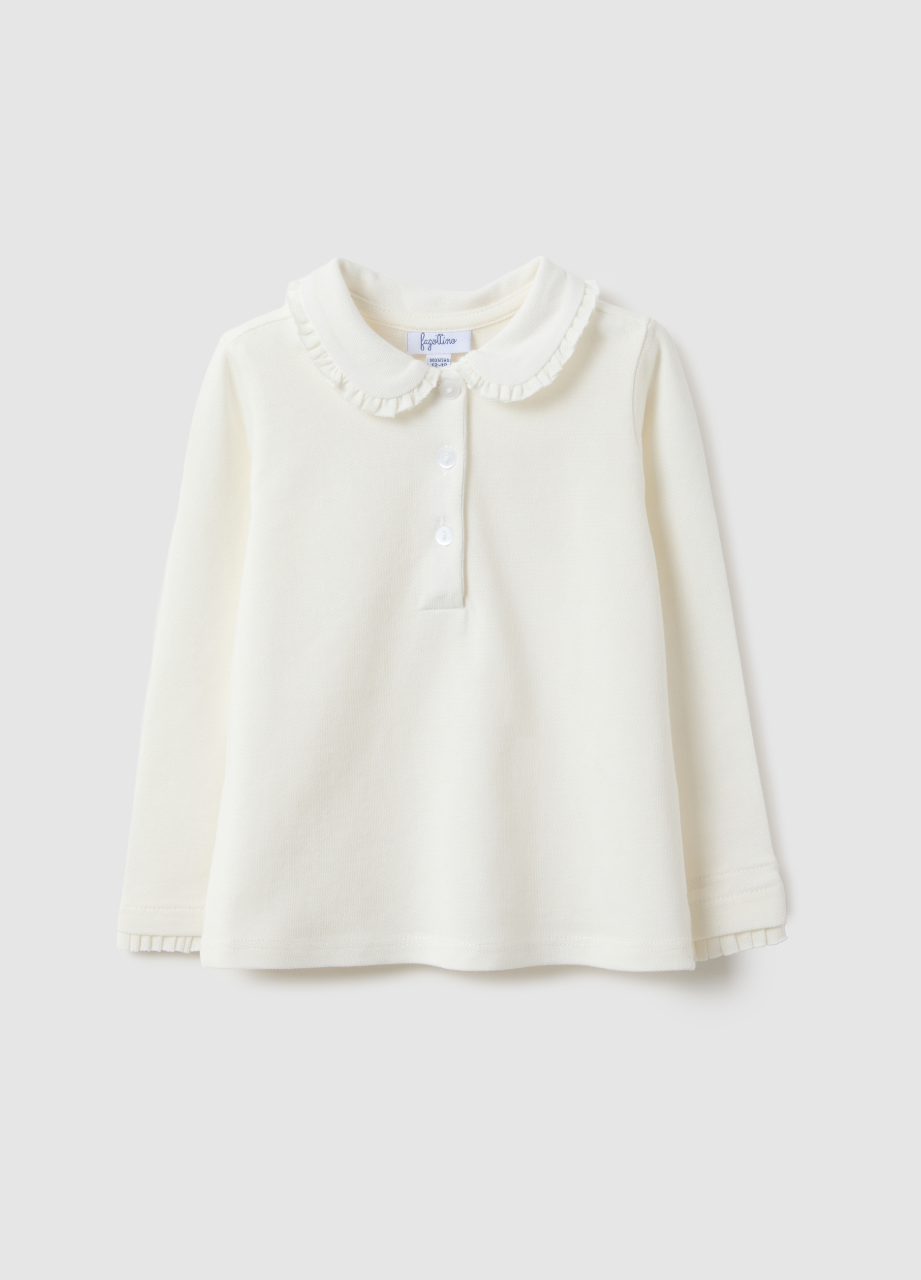 FAGOTTINO, Polo Blanco De Niña En Algodón Puro, Ajuste Regular Con Detalles Fruncidos, Niña, Blanco óptico, Talla: 12-18