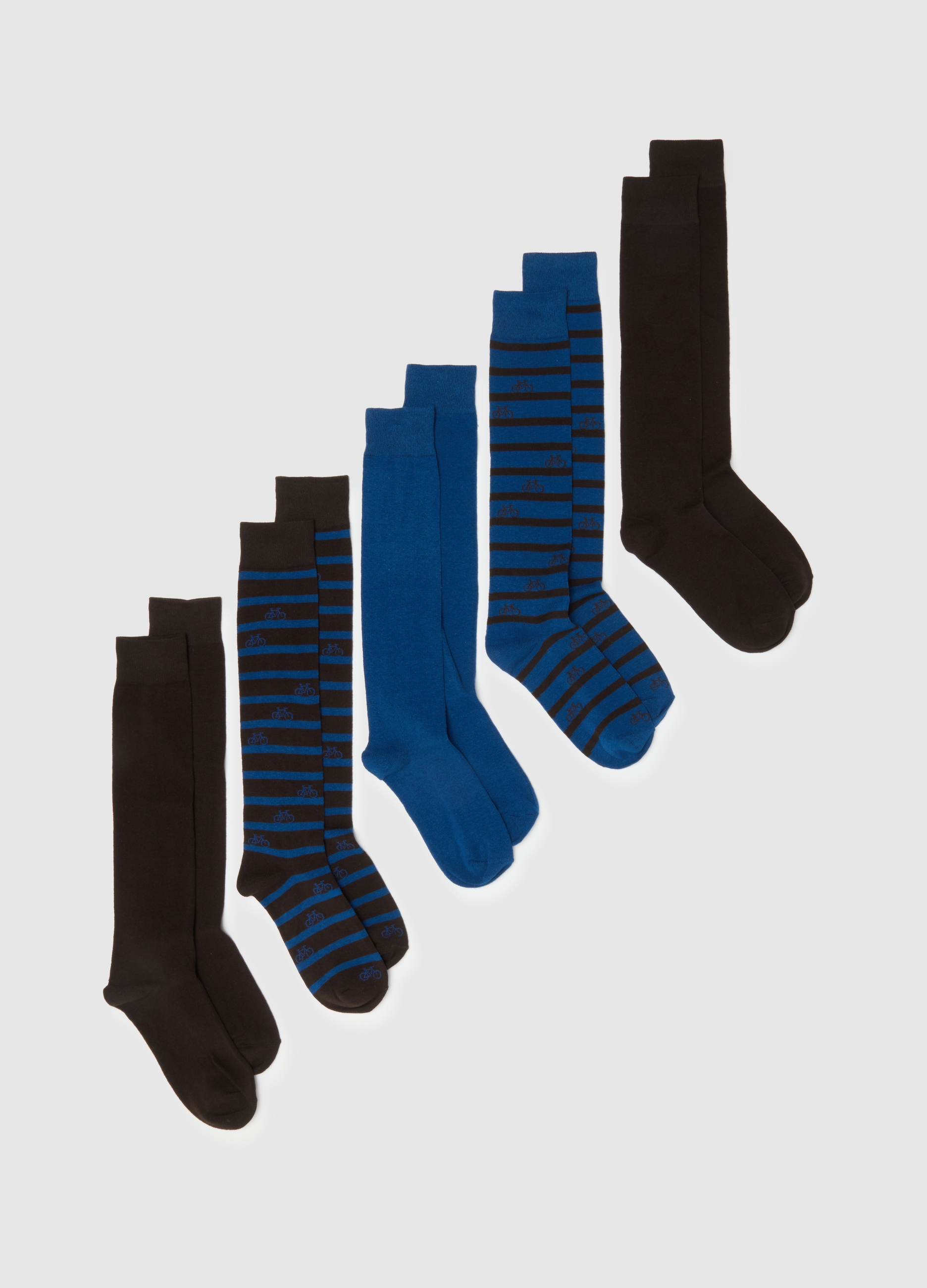 Multipack De Calcetines Largos Multicolores De Algodón Elástico Con Rayas, Hombre, Negro/azul, Talla: 43/46