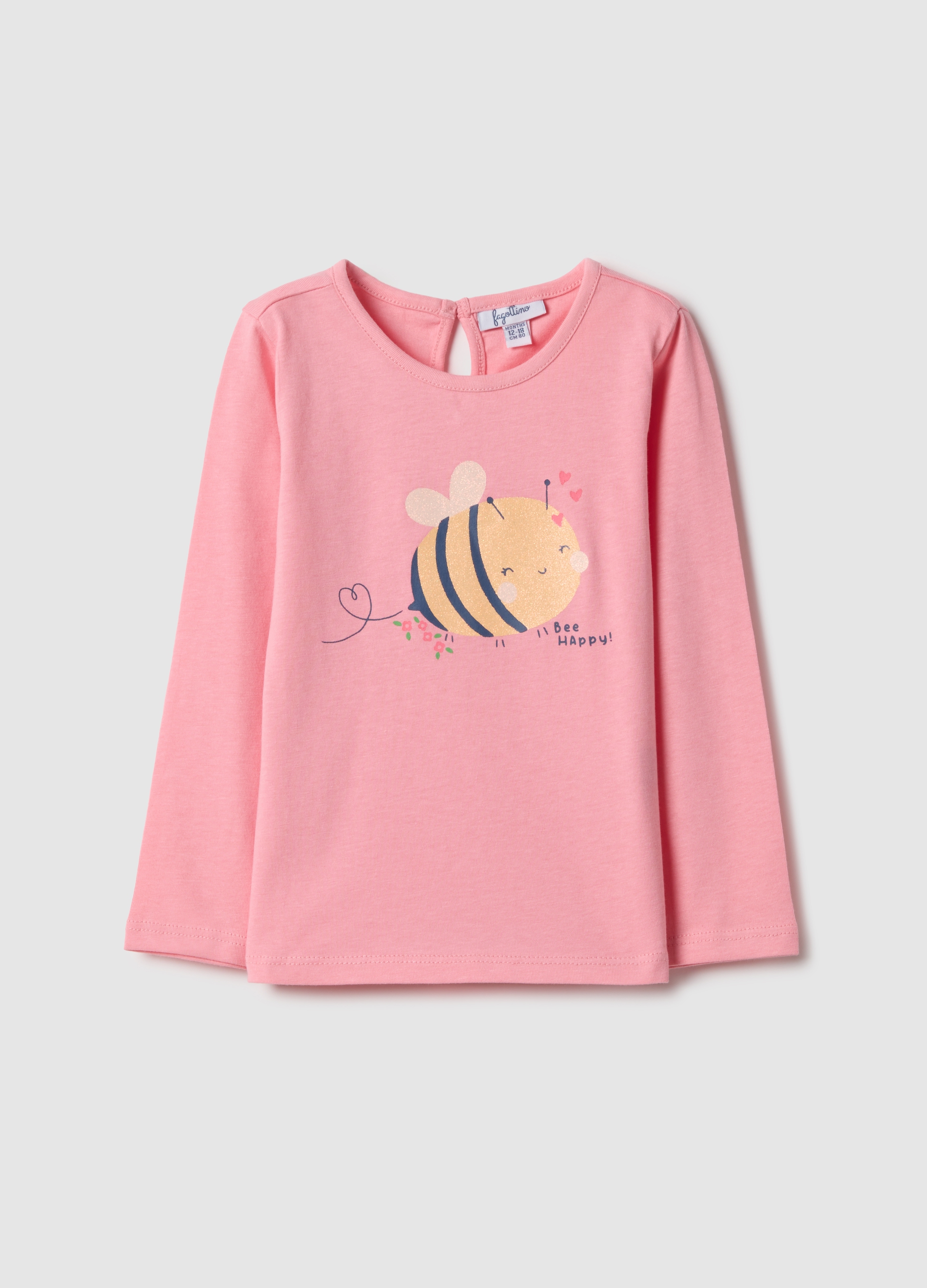 FAGOTTINO, Camiseta De Manga Larga Rosa De Algodón Puro Para Niña Ajuste Regular Con Diseño De Abeja, Niña, Rosa Claro, Talla: 30-36