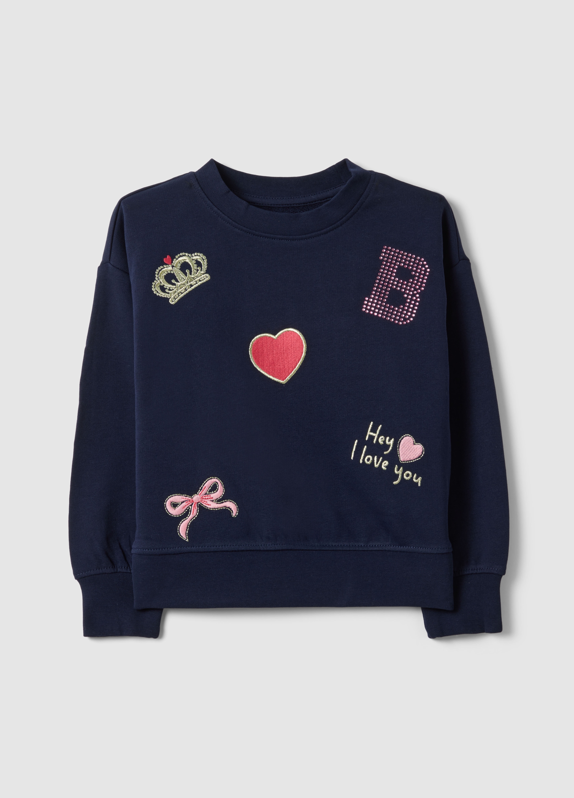 OVS KIDS, Felpa In Puro Cotone Blu Regular Fit Con Ricami Per Bambina, Niña, Azul marino, Talla: 3-4