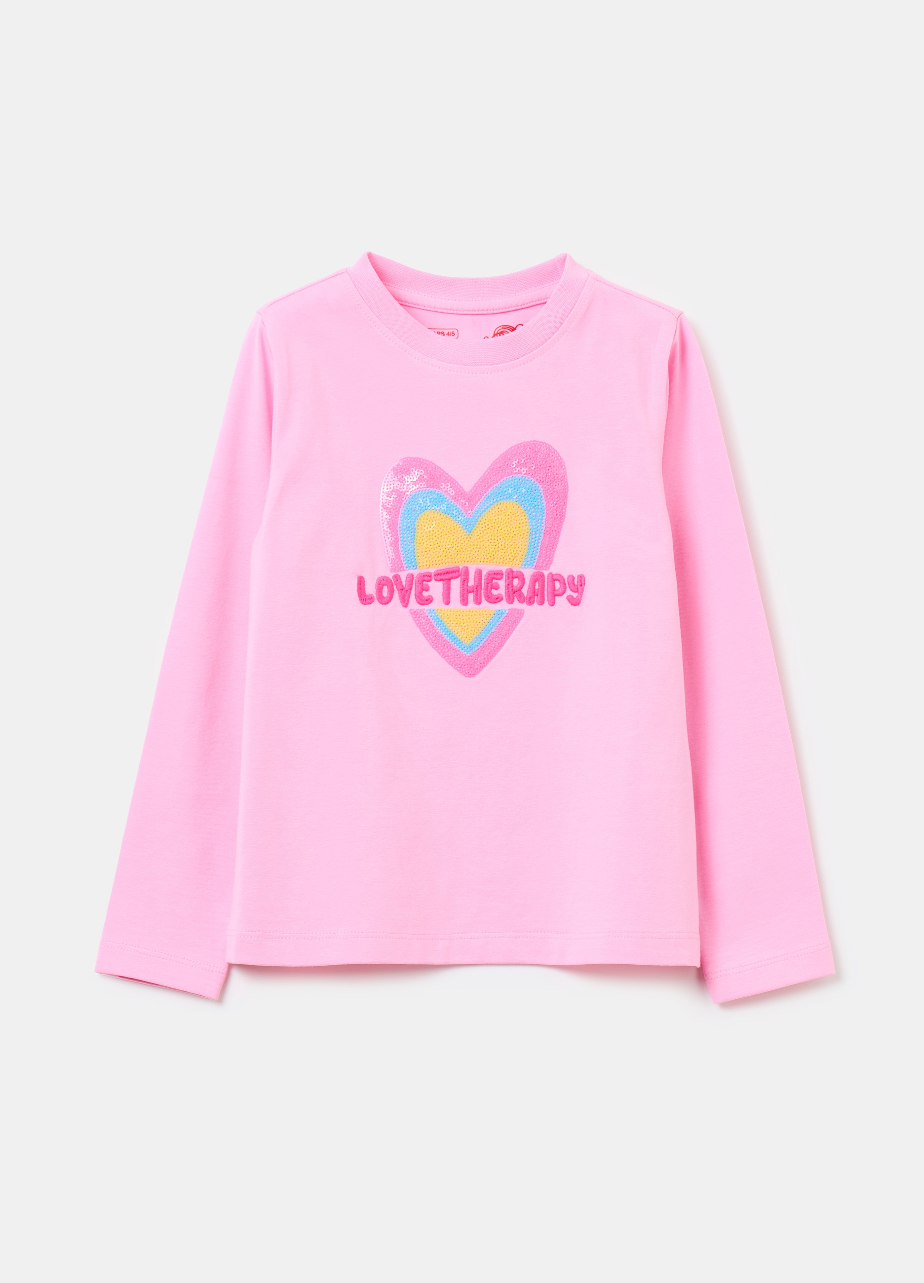 LOVE THERAPY, T-shirt A Maniche Lunghe Con Cuore Di Paillettes, Bambina, Rosa, Taglia: 3-4