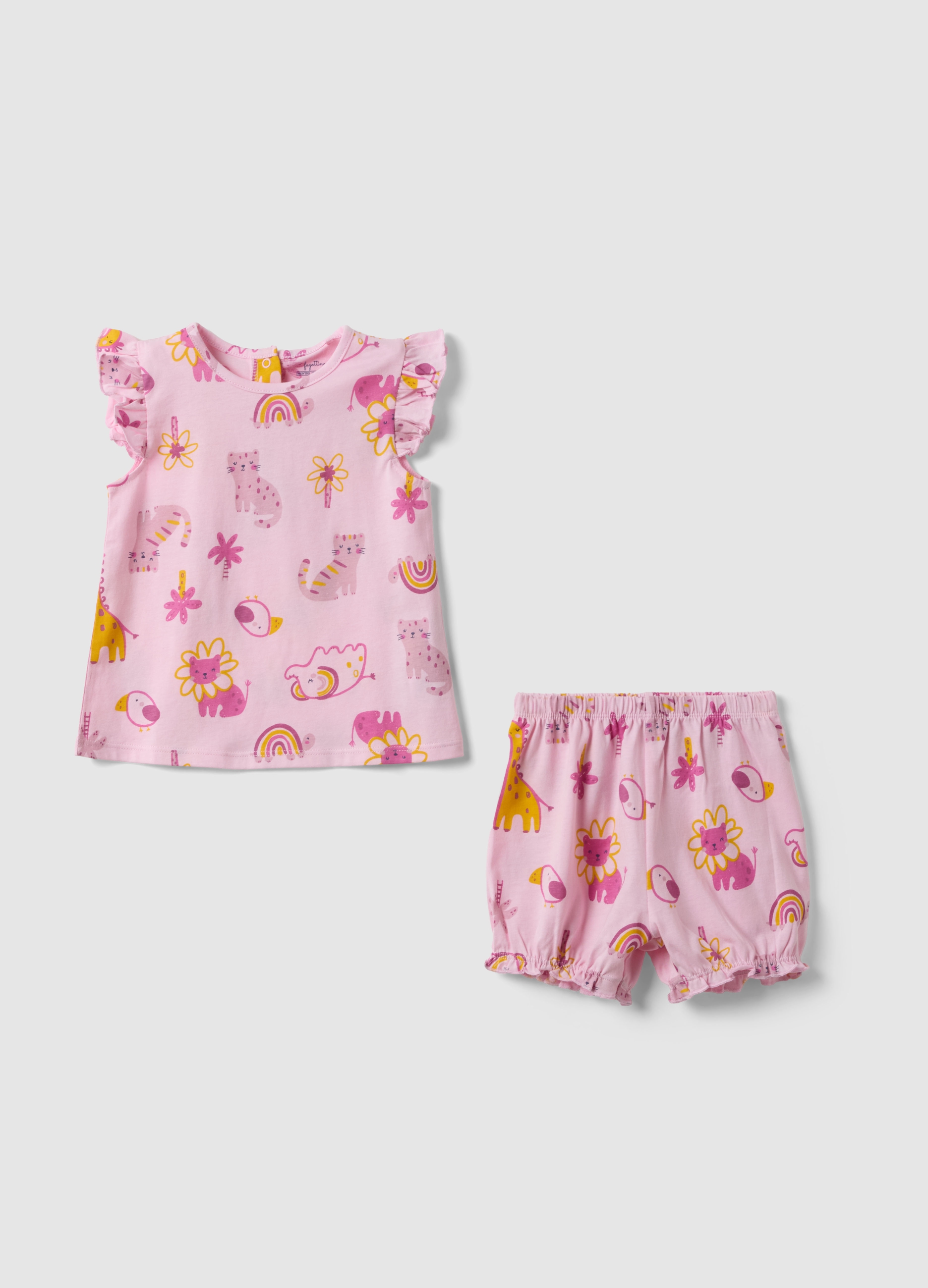 FAGOTTINO, Pigiama In Puro Cotone Rosa Da Neonata Regular Fit Con Animali, Bambina, Rosa, Taglia: 30-36