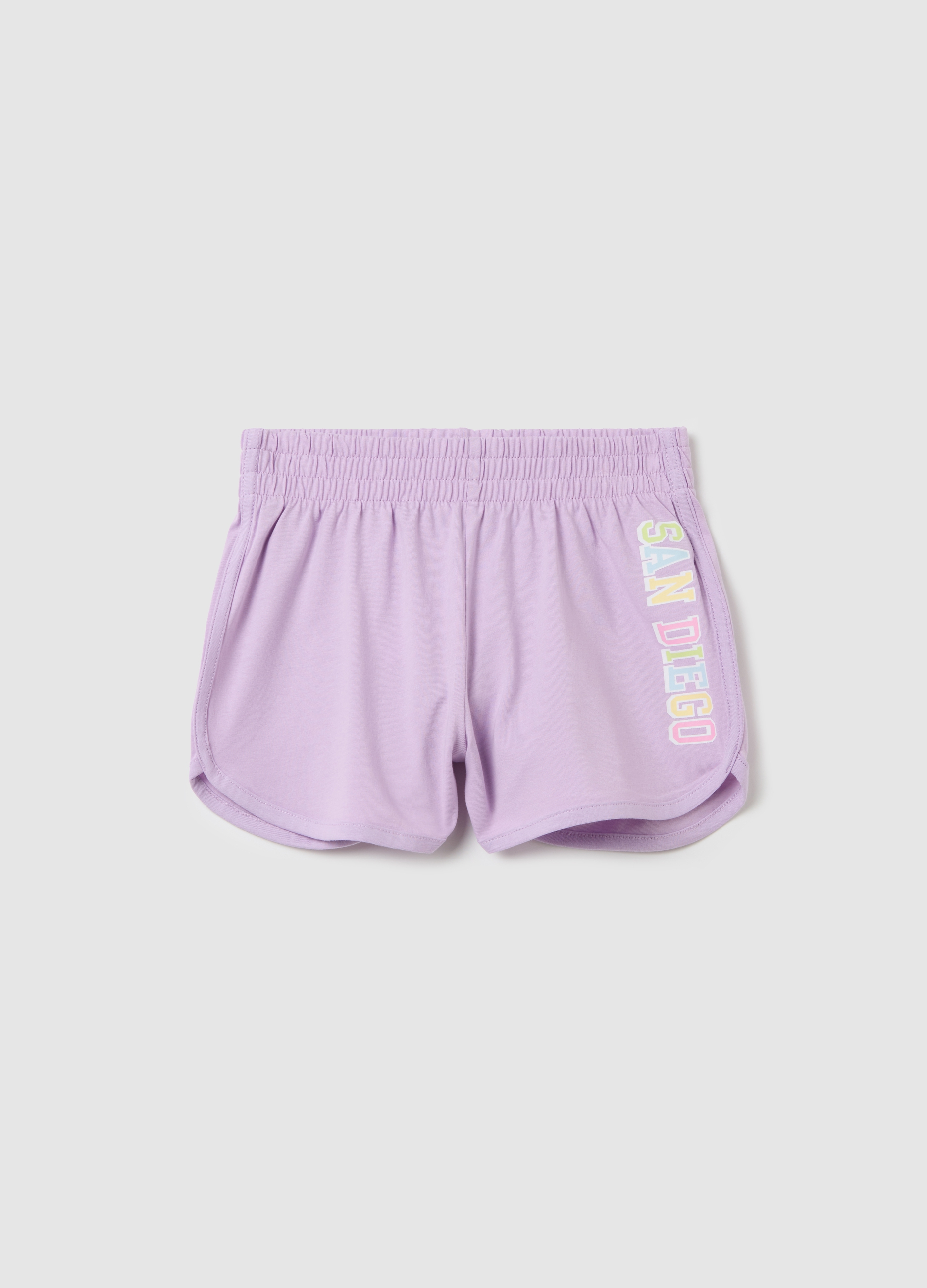 OVS, Shorts In Felpa Con Stampa Lettering, Bambina, Viola, Taglia: 10-11