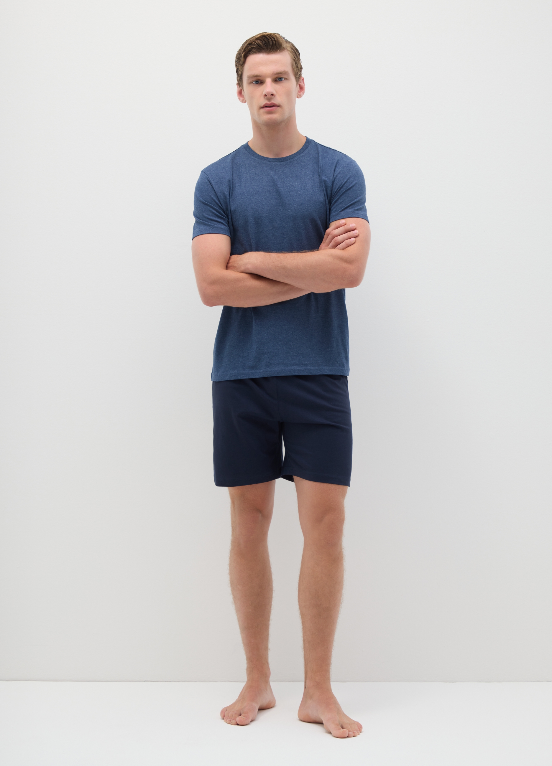 Pijama Azul De Mezcla De Algodón, Ajuste Regular, Hombre, Azul jaspeado, Talla: XL