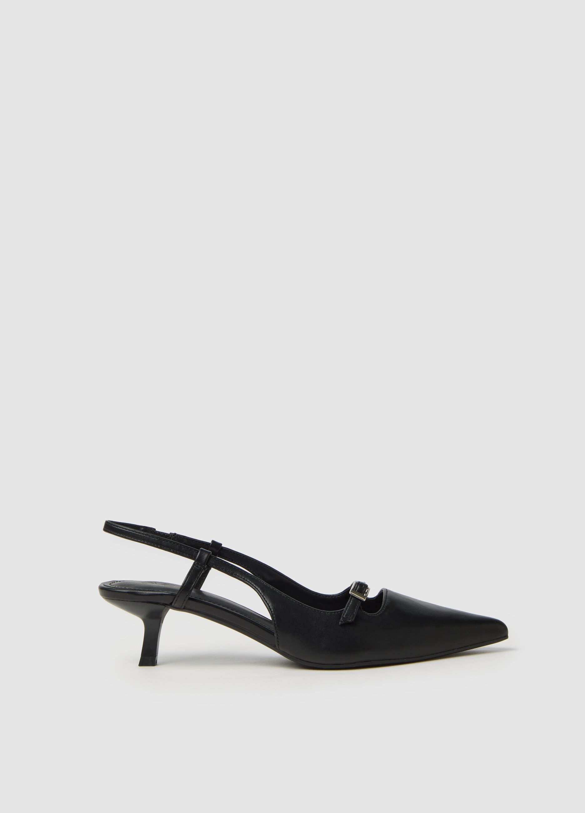 OVS, Zapatos Slingback De Cuero Auténtico Negro Con Correa, Mujer, Estampado Negro 3, Talla: 38