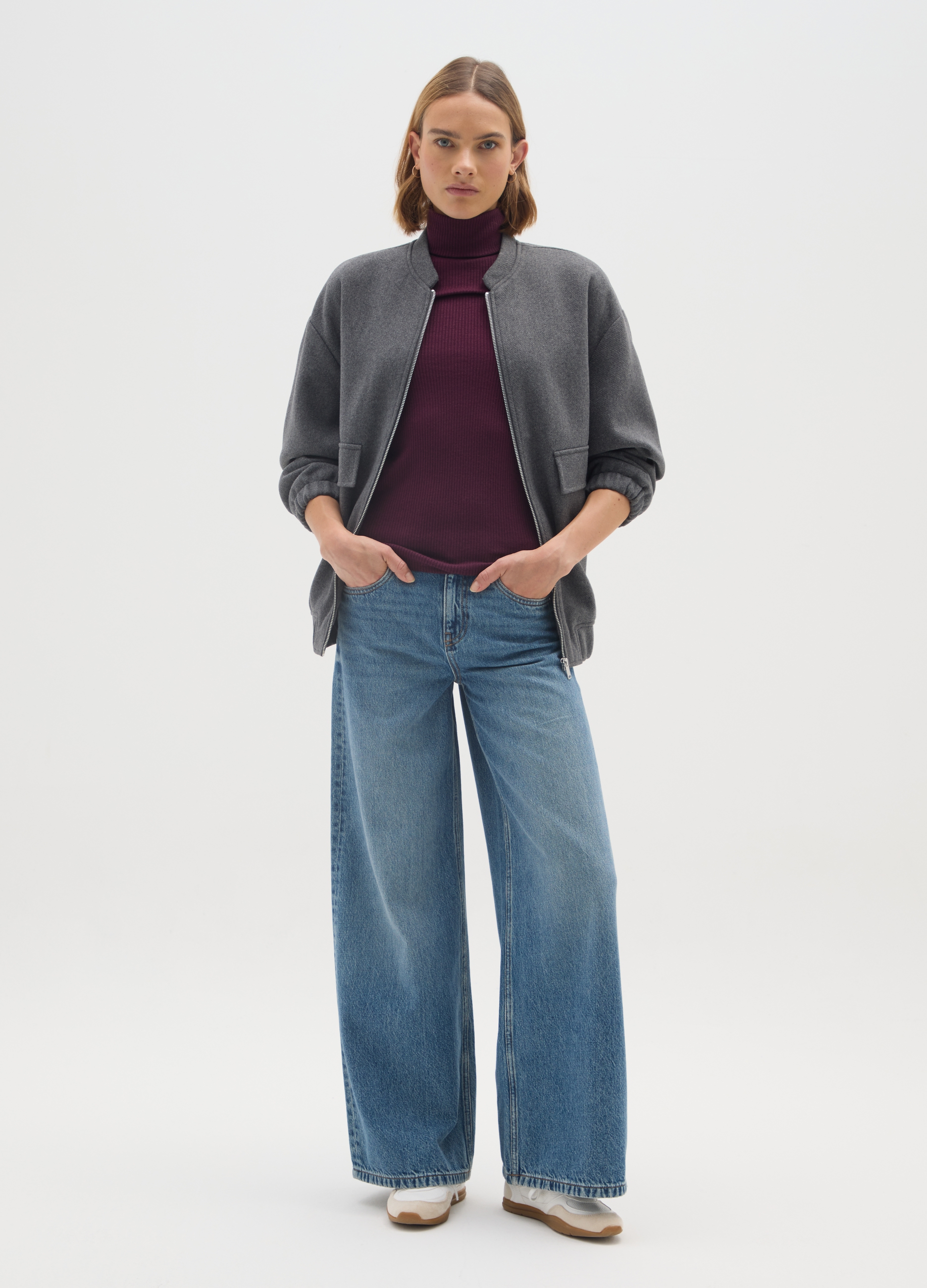 OVS, Chaqueta Gris Con Cremallera Y Ajuste Holgado, Mujer, Gris ceniza, Talla: L