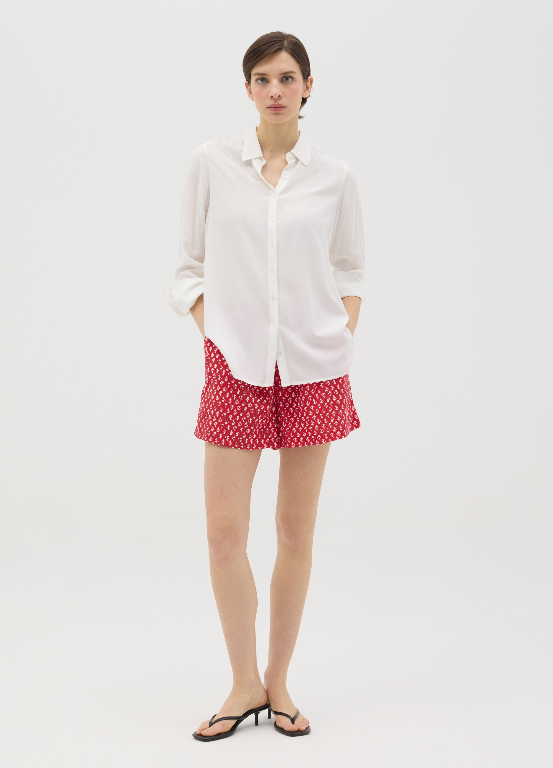 OVS , Shorts In Viscosa Rosso Con Fantasia Etnica, Donna, Rosso, Taglia: XS