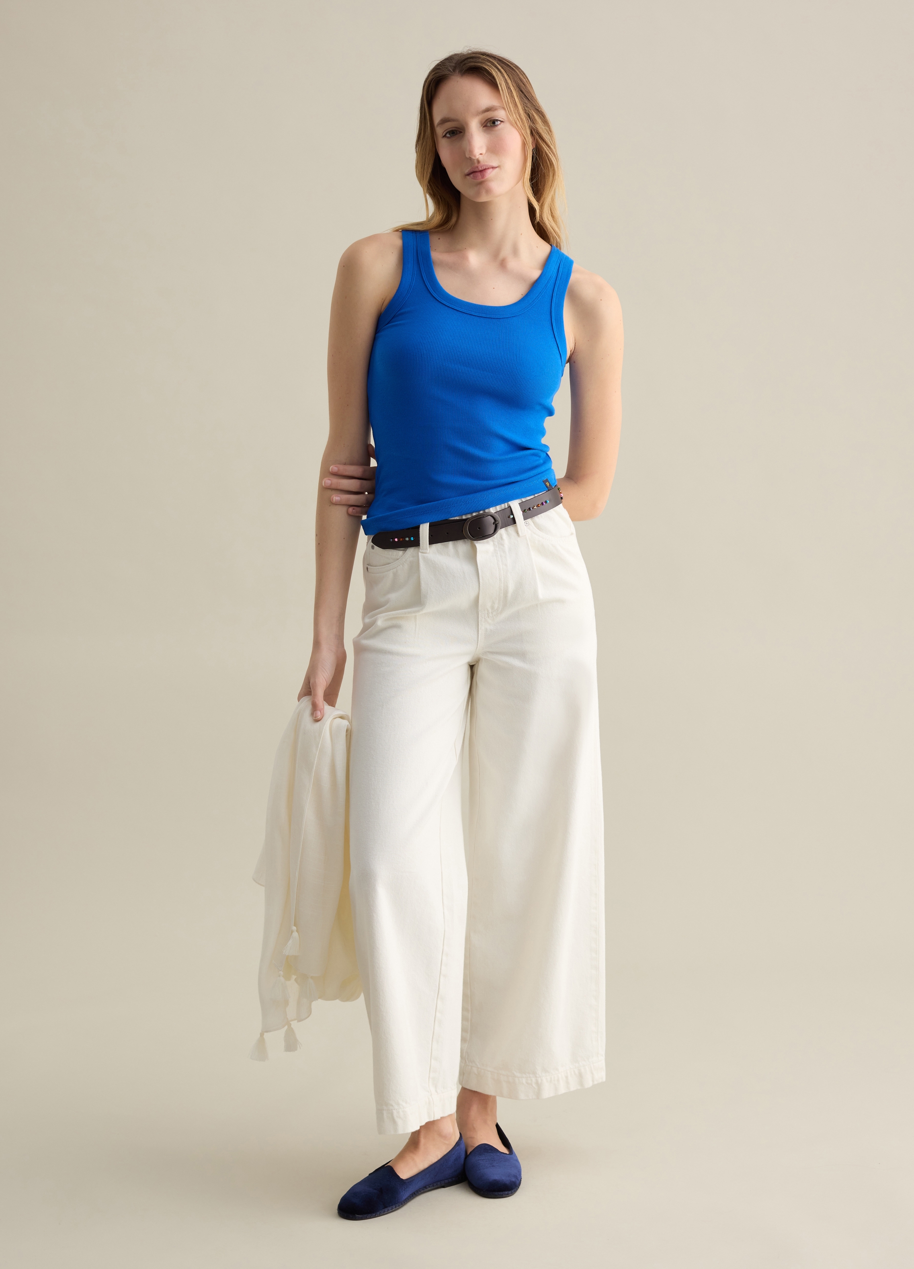 PIOMBO, Camiseta De Tirantes Azul Royal En Canalé, Mujer, Azul real, Talla: 36