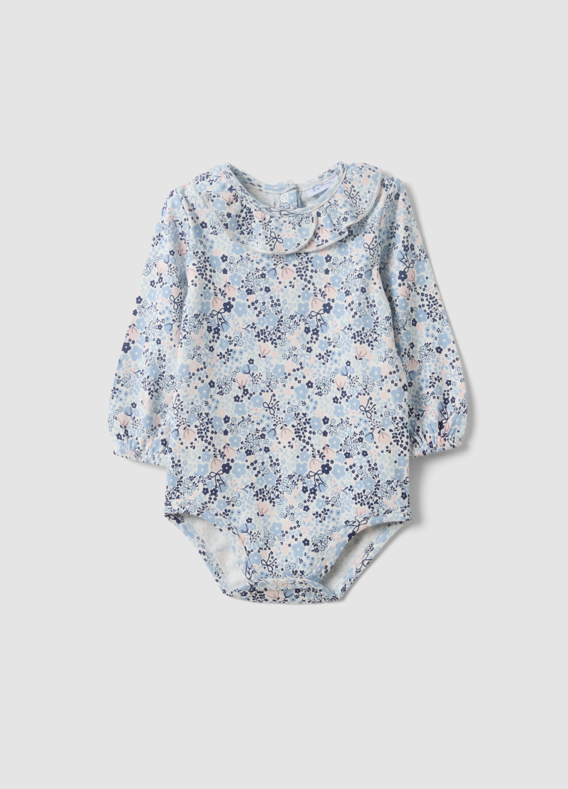 FAGOTTINO, Body Bianco In Cotone Organico Con Colletto Volant E Stampe Floreali Per Neonata, Bianco, Taglia: 6-9
