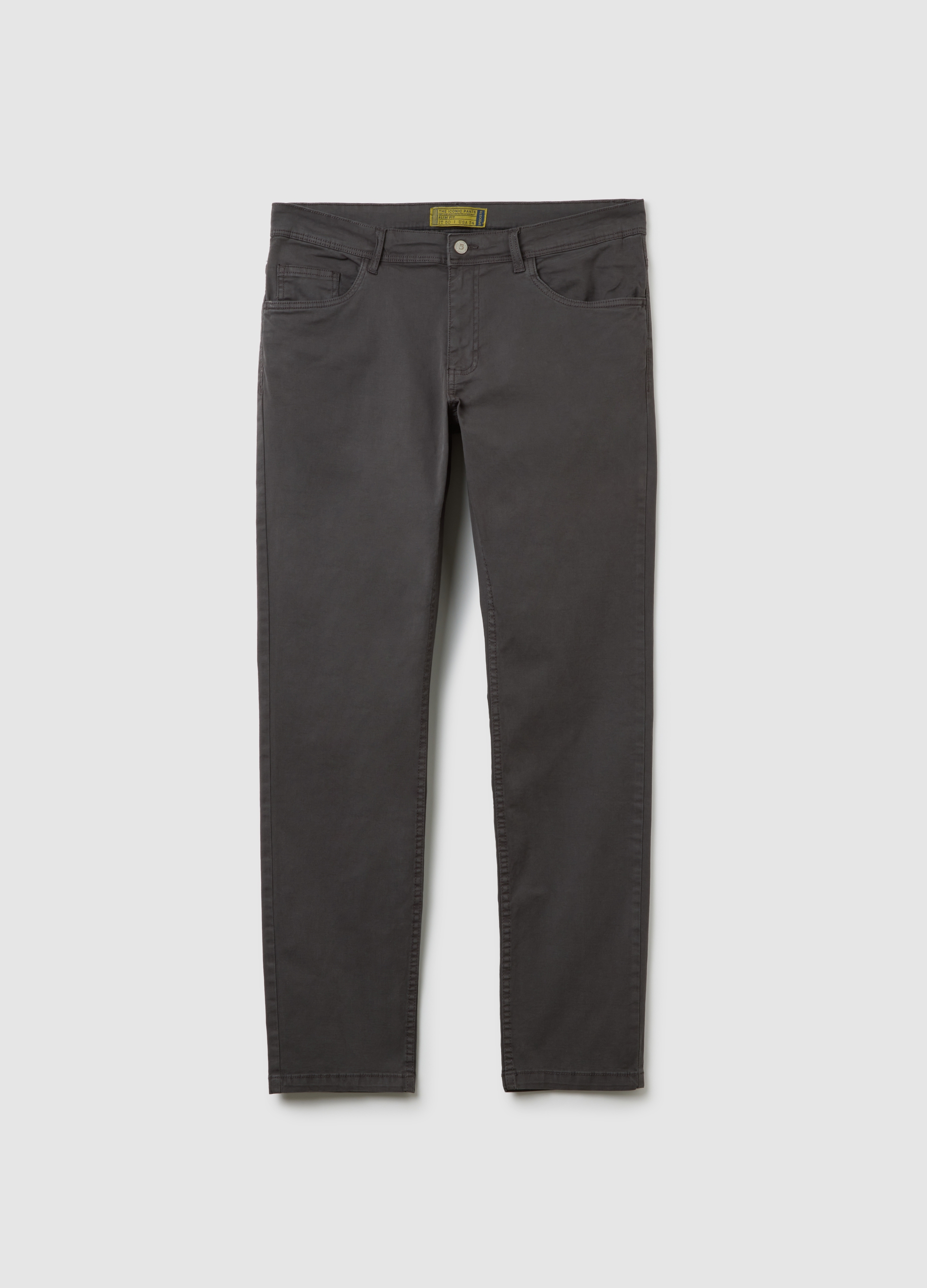 Pantaloni In Cotone Elasticizzato Grigi Slim Fit, Hombre, Gris oscuro, Talla: 44