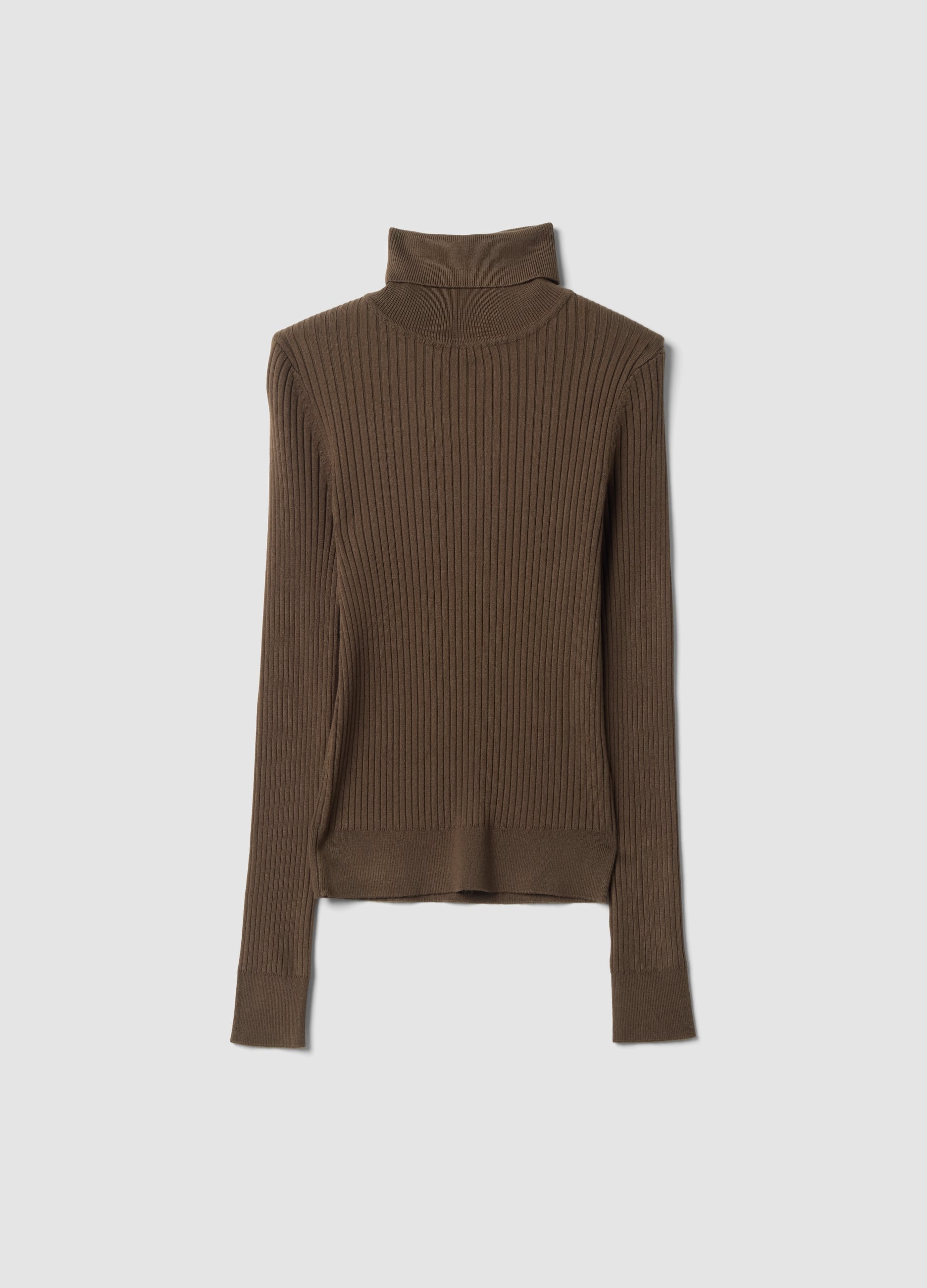 B.ANGEL, Maglia Marrone In Misto Viscosa A Costine Dolcevita, Donna, Marrone, Taglia: L
