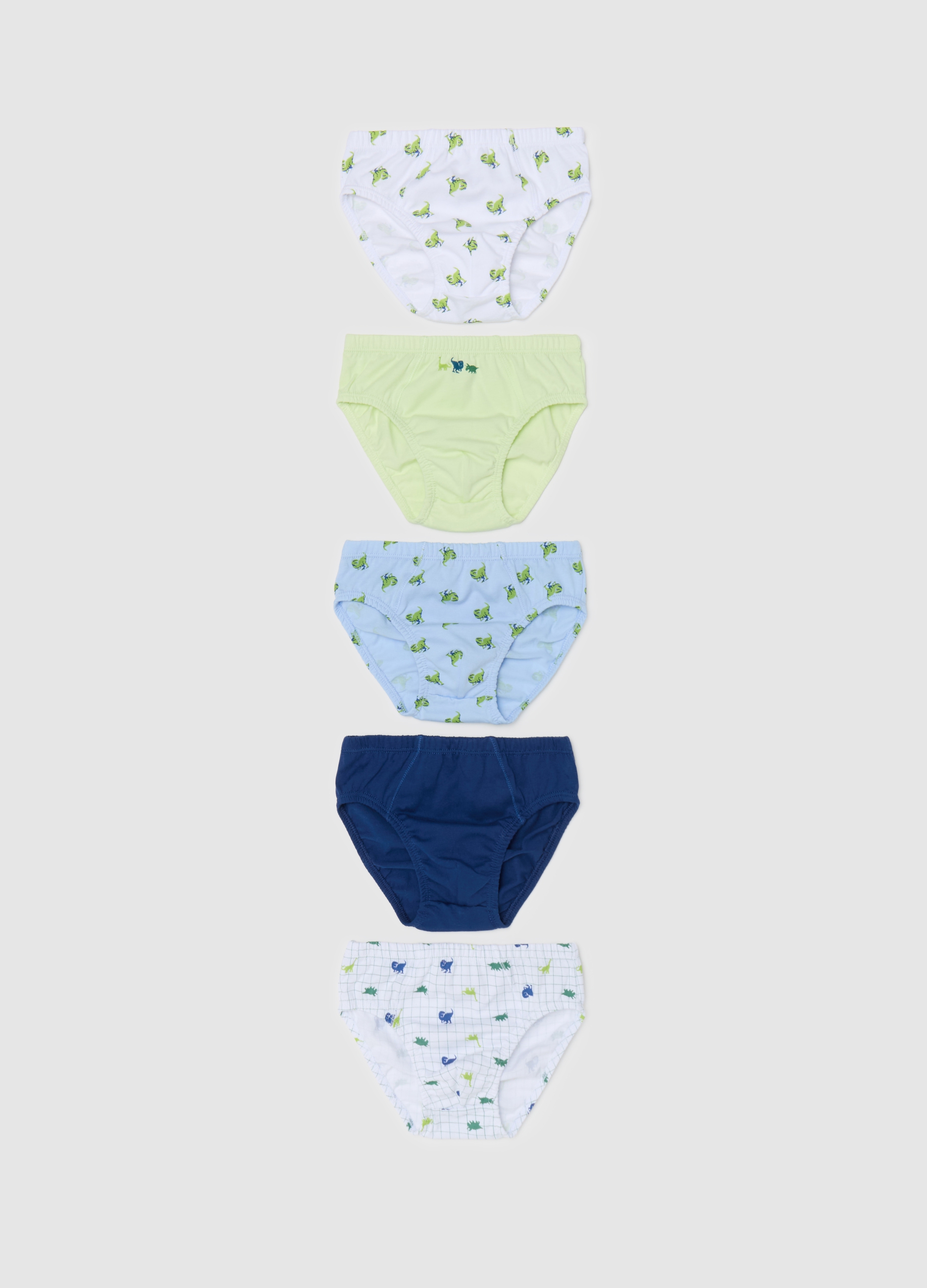 OVS, Set Cinque Slip In Cotone Con Stampa Dinosauri, Bambino, Multicolor, Taglia: 7-8
