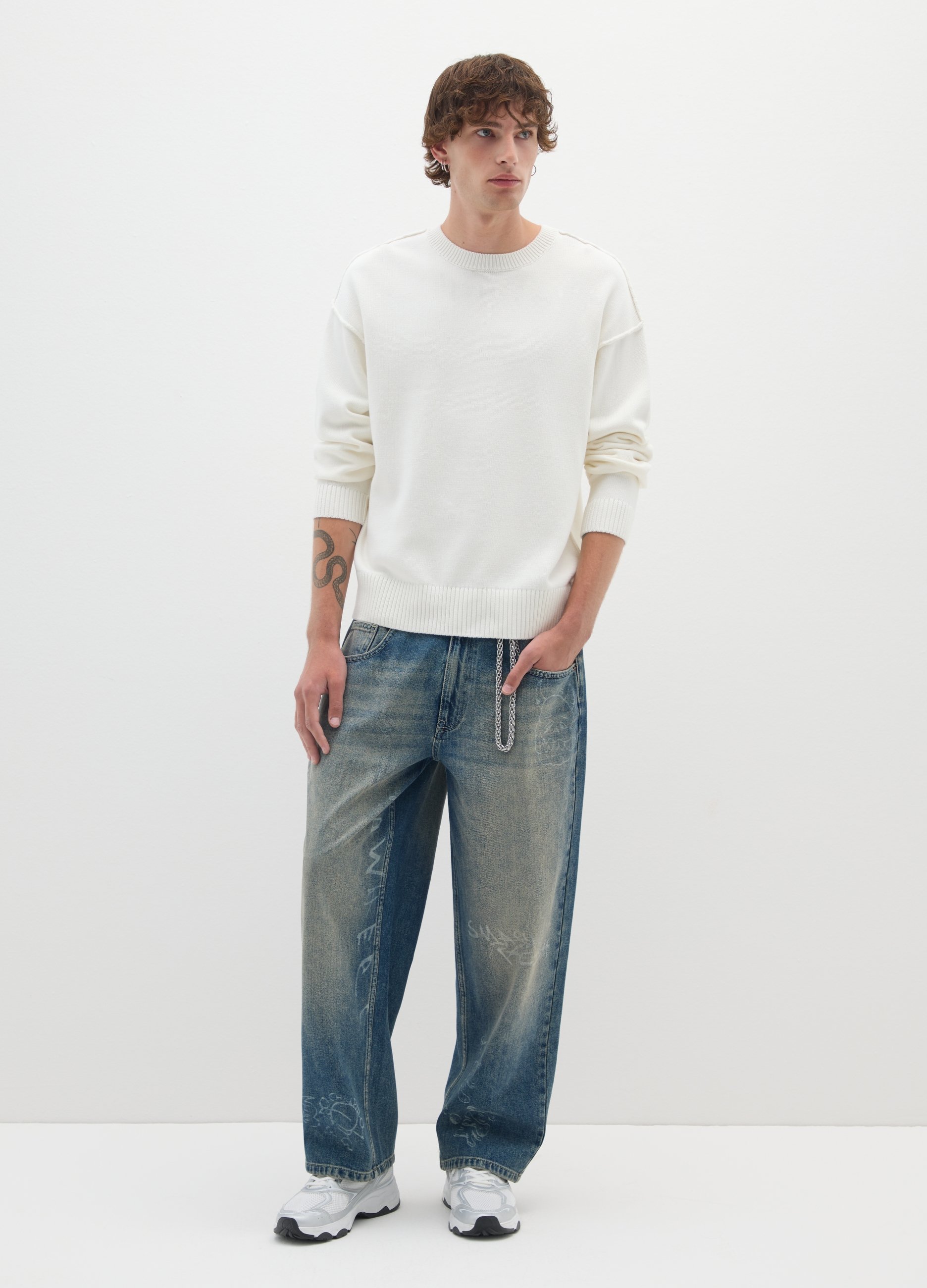 OVS, Suéter Blanco De Algodón Puro, Ajuste Regular, Hombre, Blanco óptico, Talla: XS