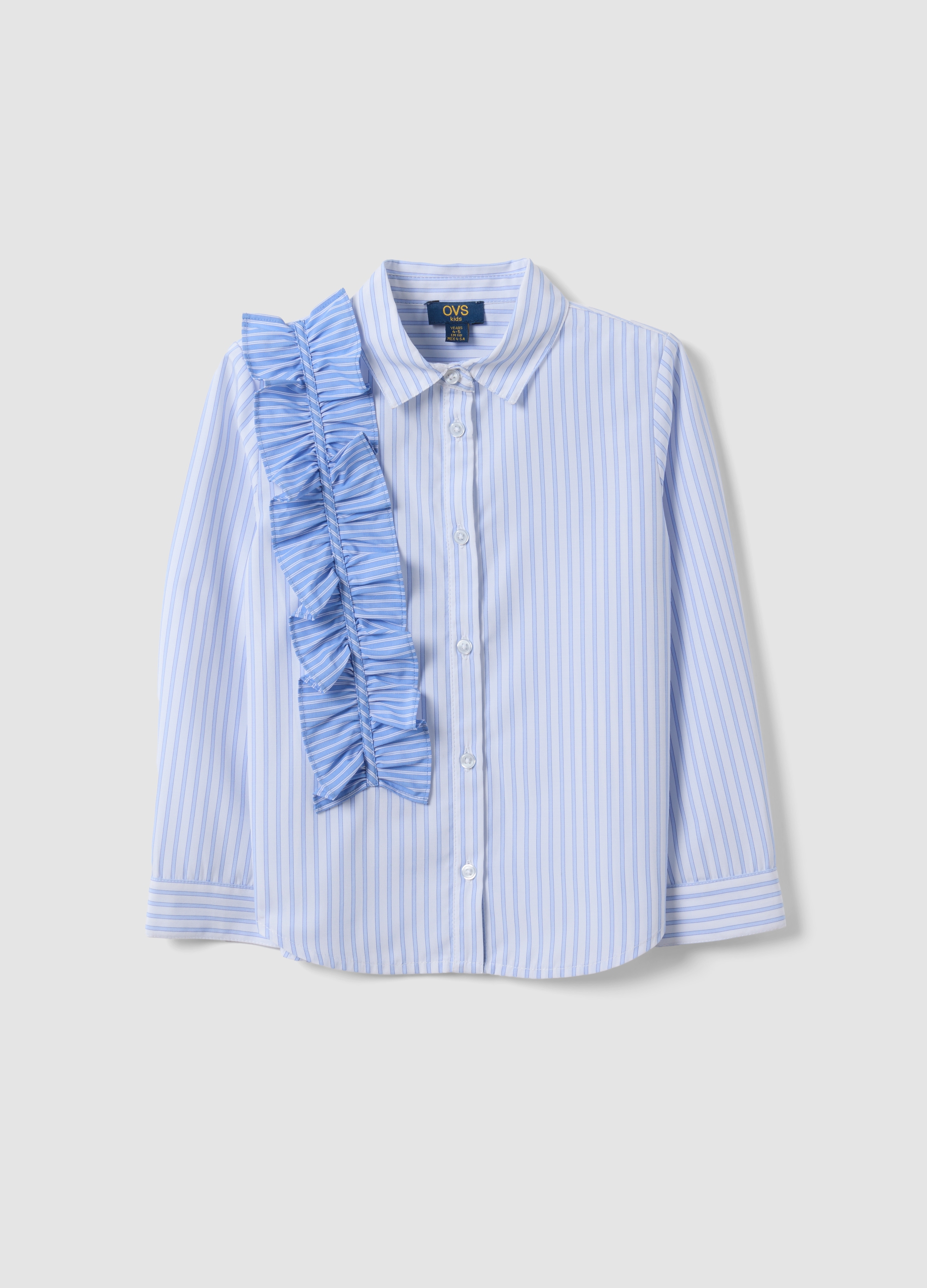 OVS KIDS, Camicia Azzurra A Righe Con Volant E Colletto Classico Per Bambina, Multicolor, Taglia: 5-6