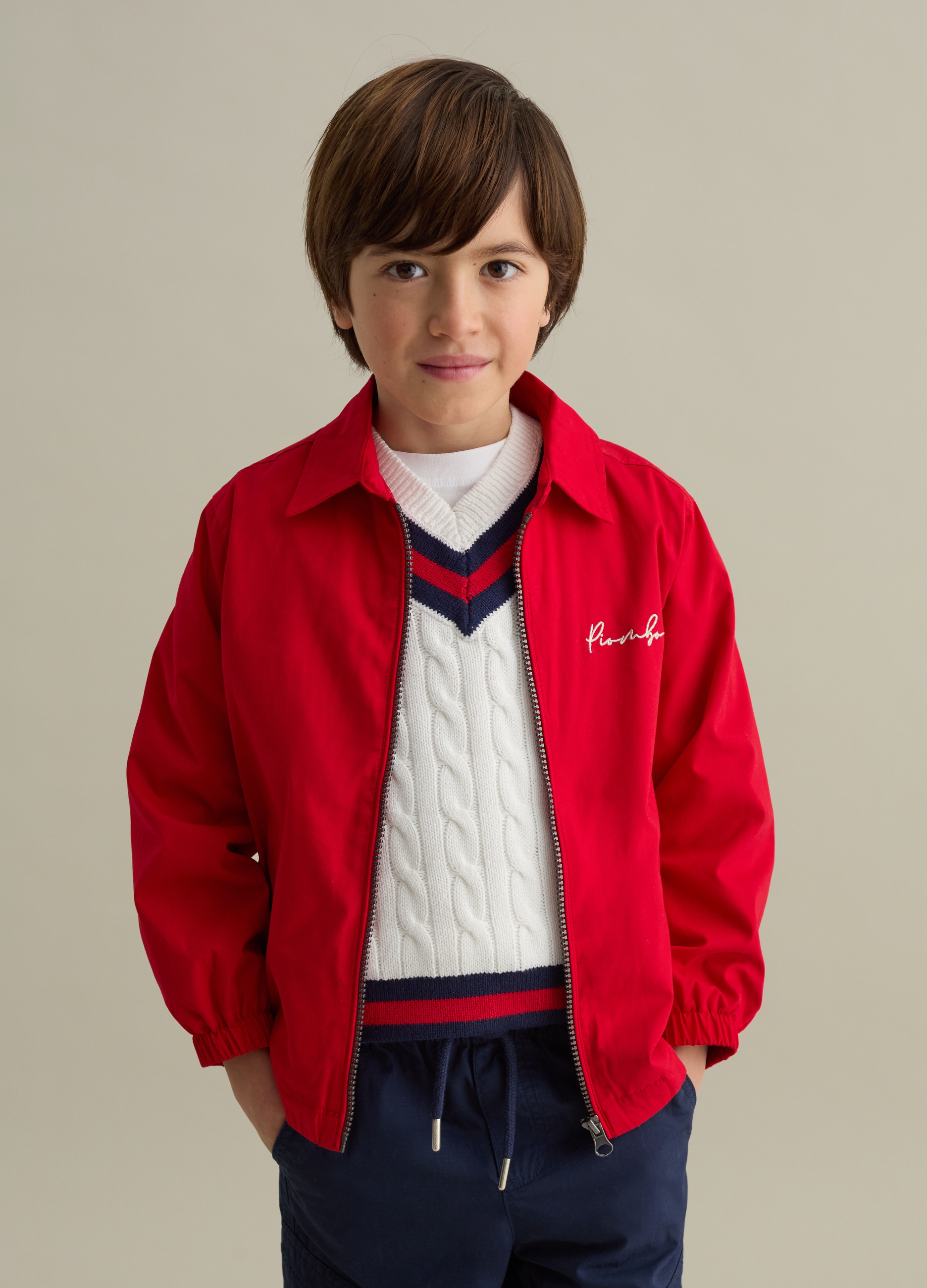 OVS, Giacca In Cotone Ricamo Logo E Patch team Club Member, Bambino, Rosso, Taglia: 4