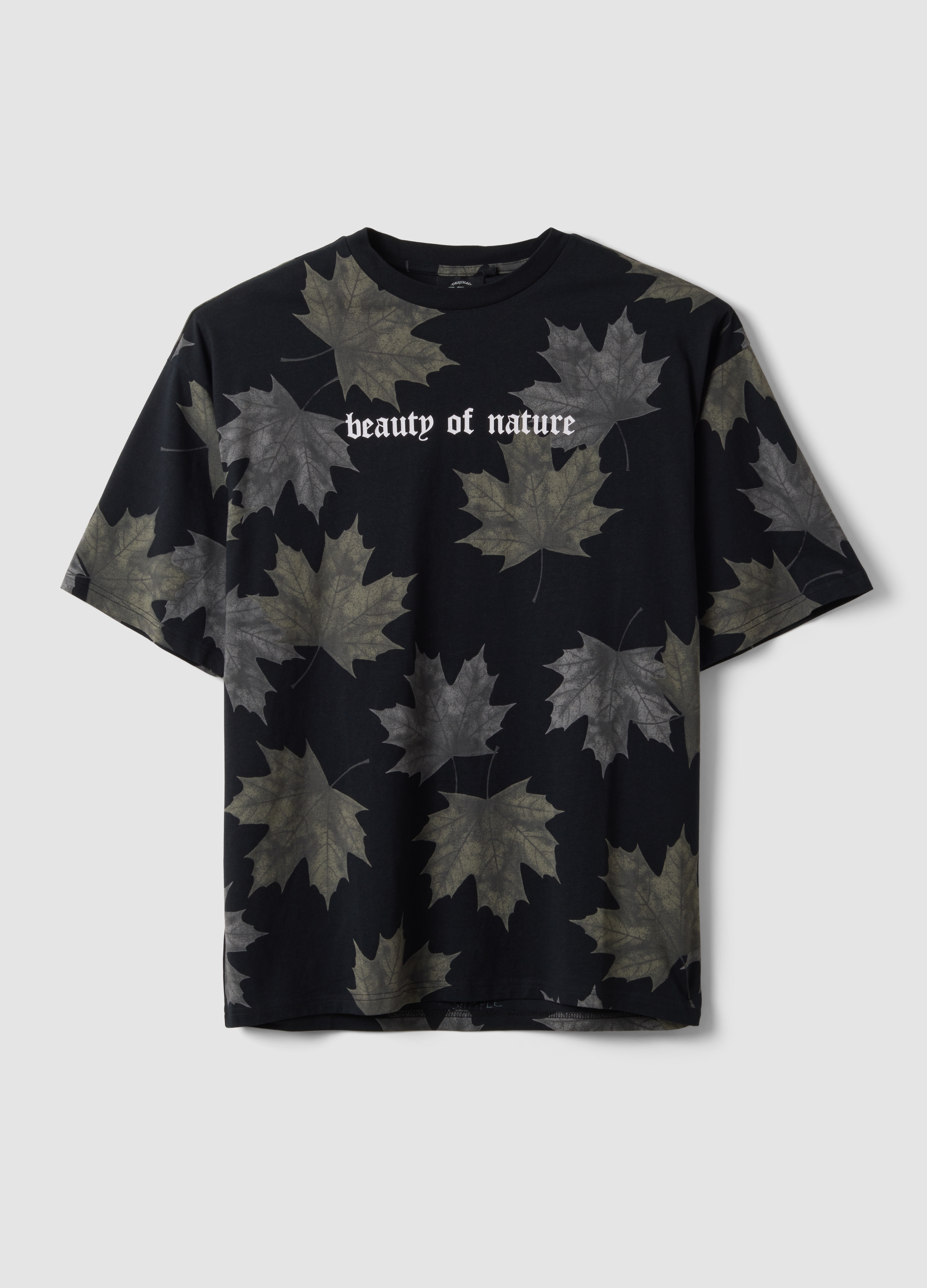 E-TEES, T-shirt Nera In Puro Cotone Con Scritta "beauty Of Nature", Uomo, Nero, Taglia: S