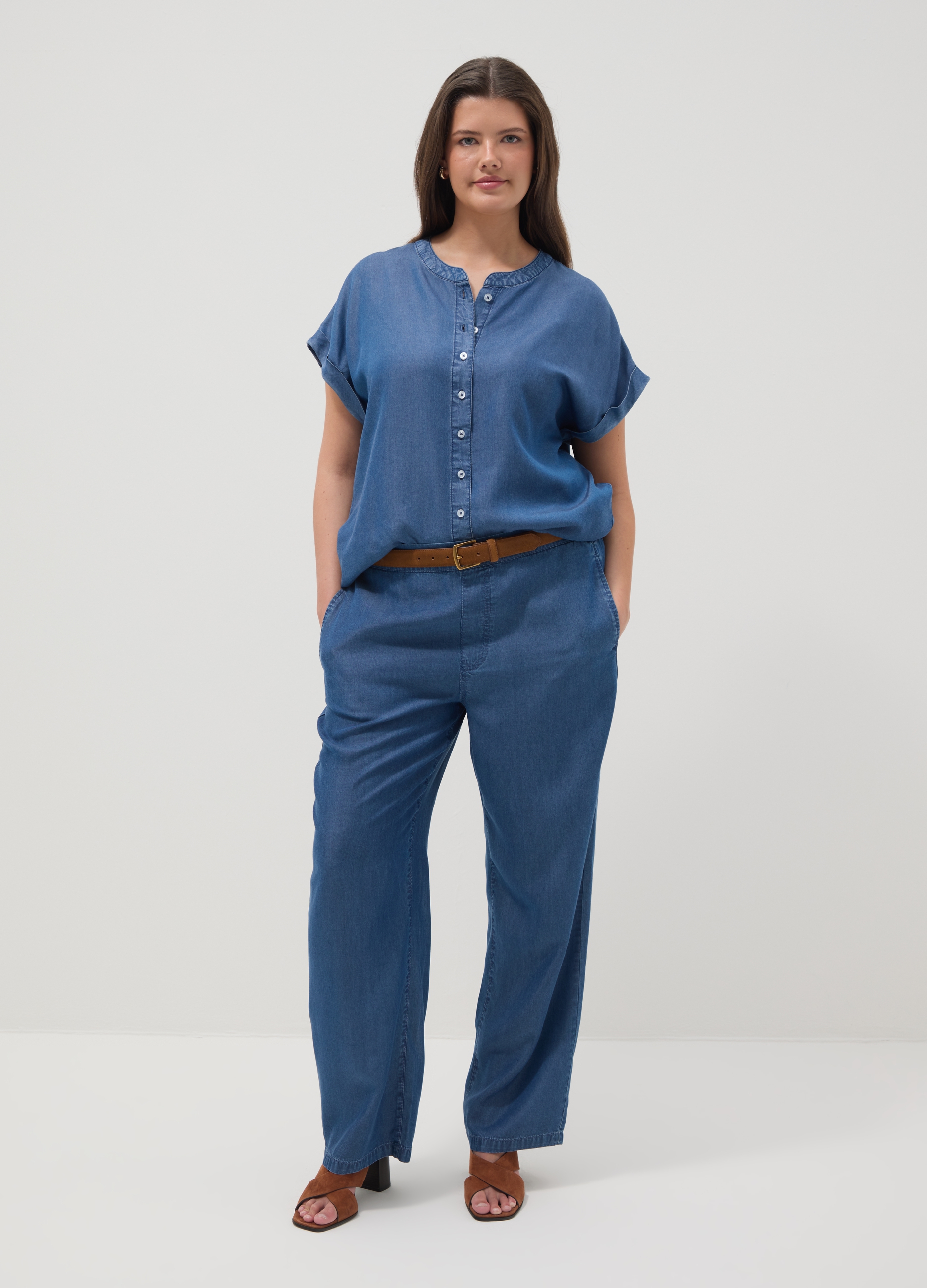 MYA, Pantaloni Jogger In Puro Lyocell Blu Regular Fit, Donna, Blu, Taglia: XL