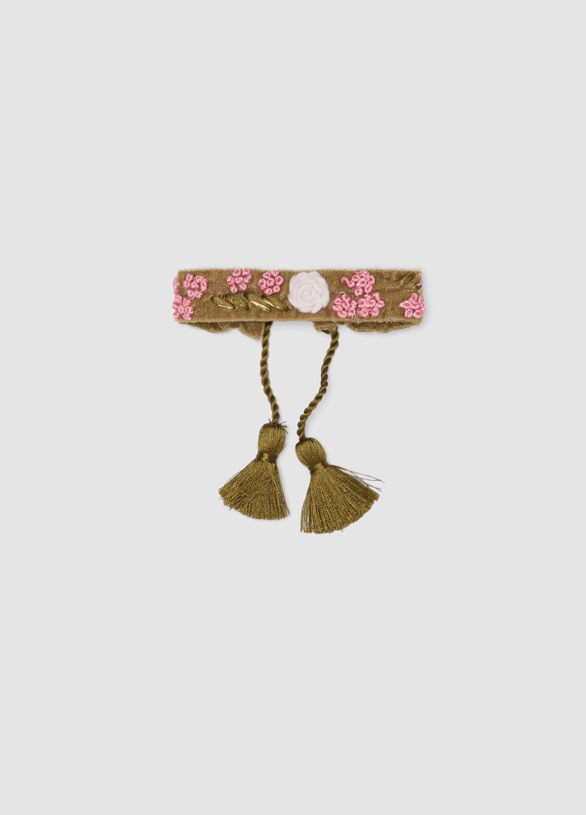 OVS, Bracciale Verde Con Fiori Ricamati E Nappine, Donna, Verde, Taglia: ONE SIZE