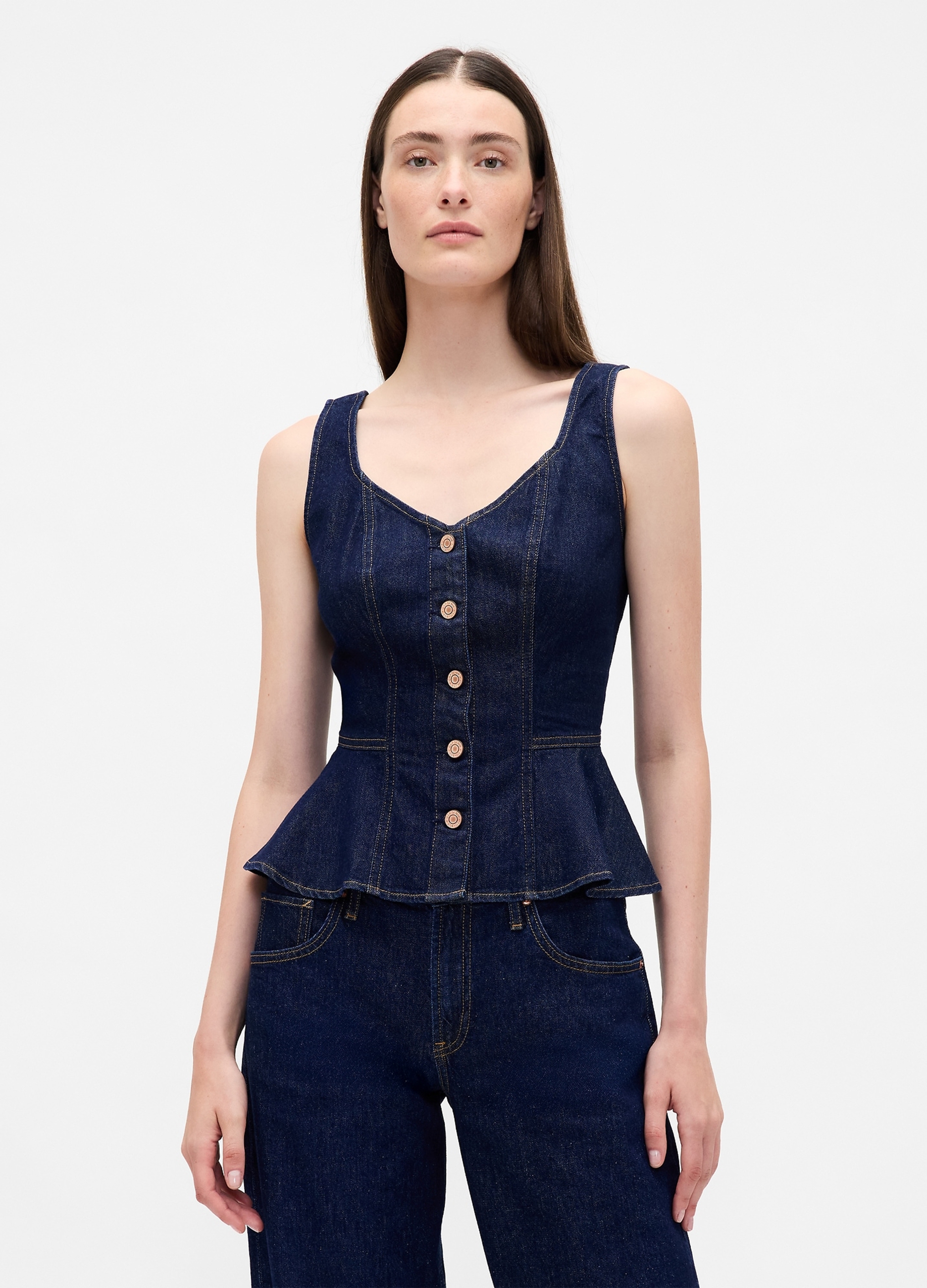 GAP, Tank Top In Denim, Donna, Denim, Taglia: L