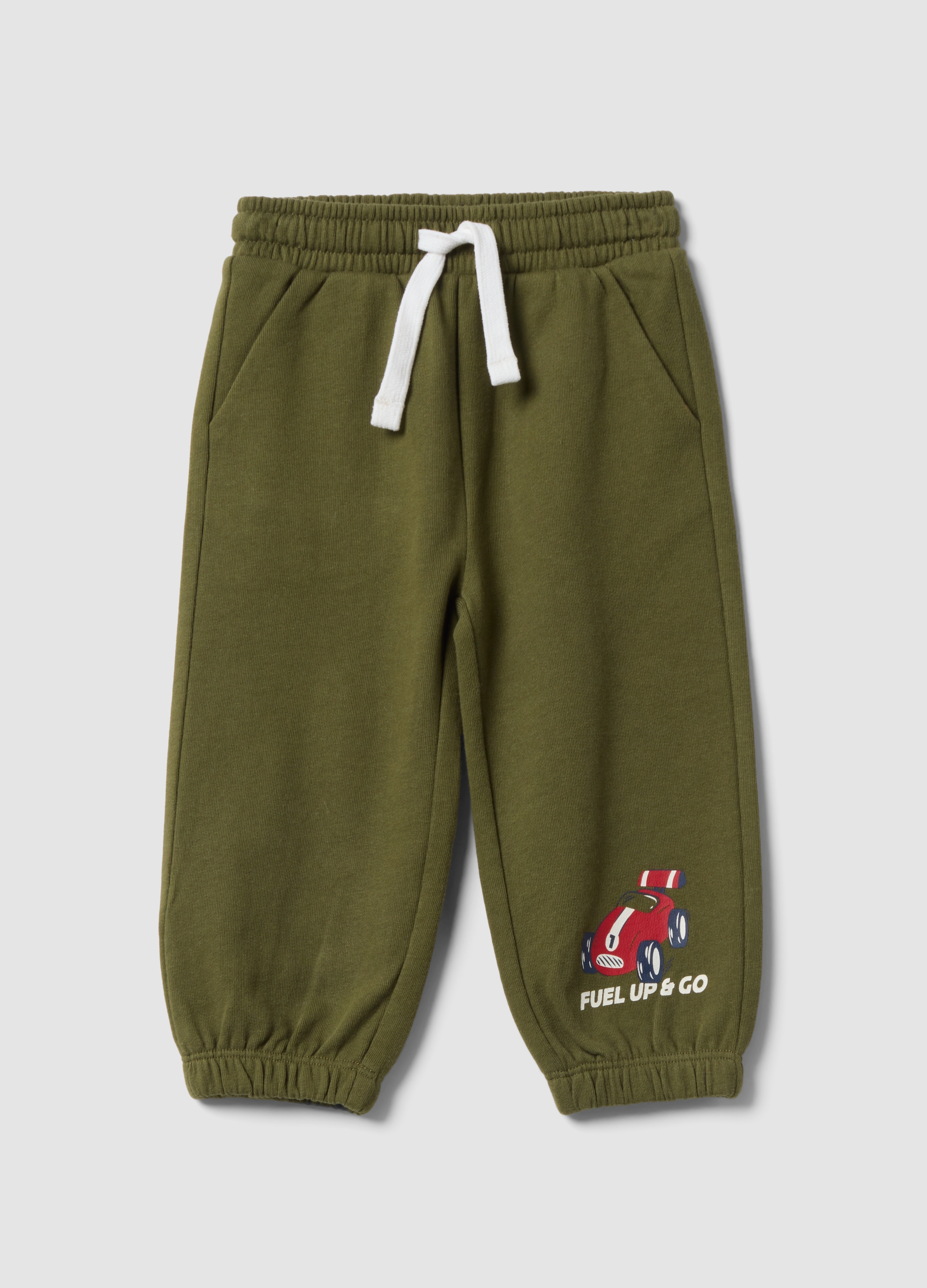 FAGOTTINO, Pantaloni Jogger Verdi In Puro Cotone Con Stampa Macchina Per Bimbo, Bambino, Verde, Taglia: 18-24