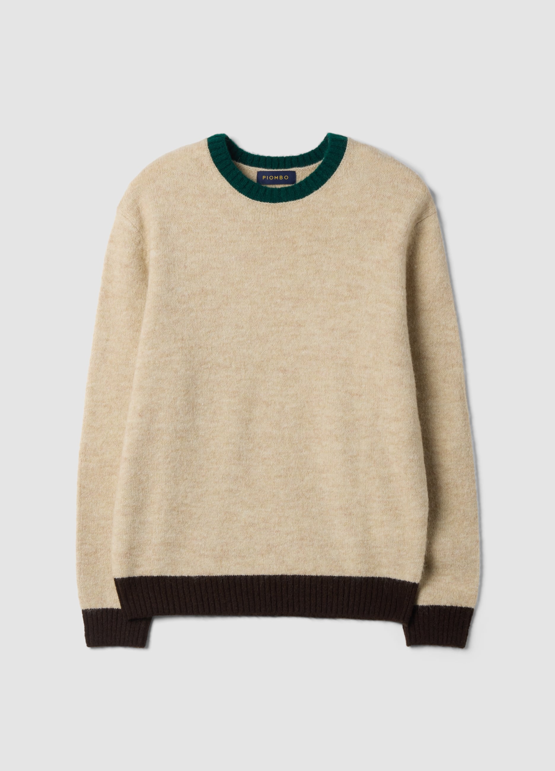 PIOMBO, Maglione Beige Girocollo In Lana E Alpaca Elasticizzate Regular Fit, Uomo, Beige, Taglia: XL