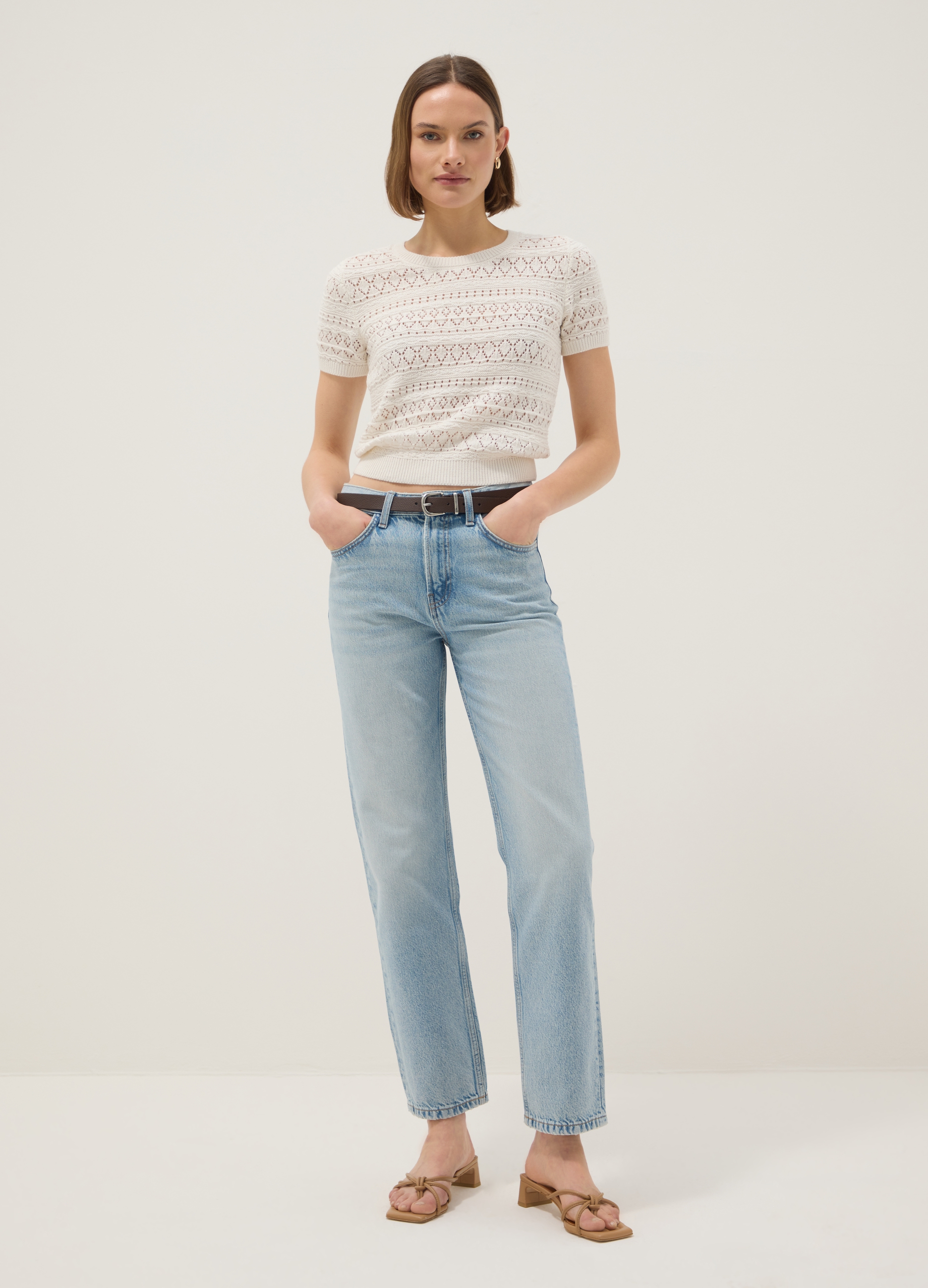 Jeans Azzurri In Puro Cotone Denim Dritti Regular Fit, Mujer, Azul claro, Talla: 38