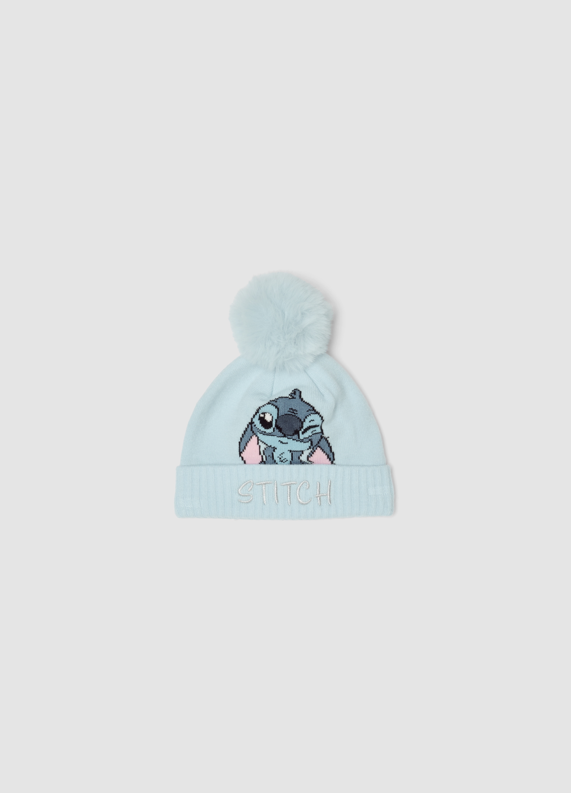 DISNEY, Cappello Azzurro In Viscosa Elasticizzata Con Pon Pon E Stampa Lilo & Stitch, Bambina, Azzurro, Taglia: 56