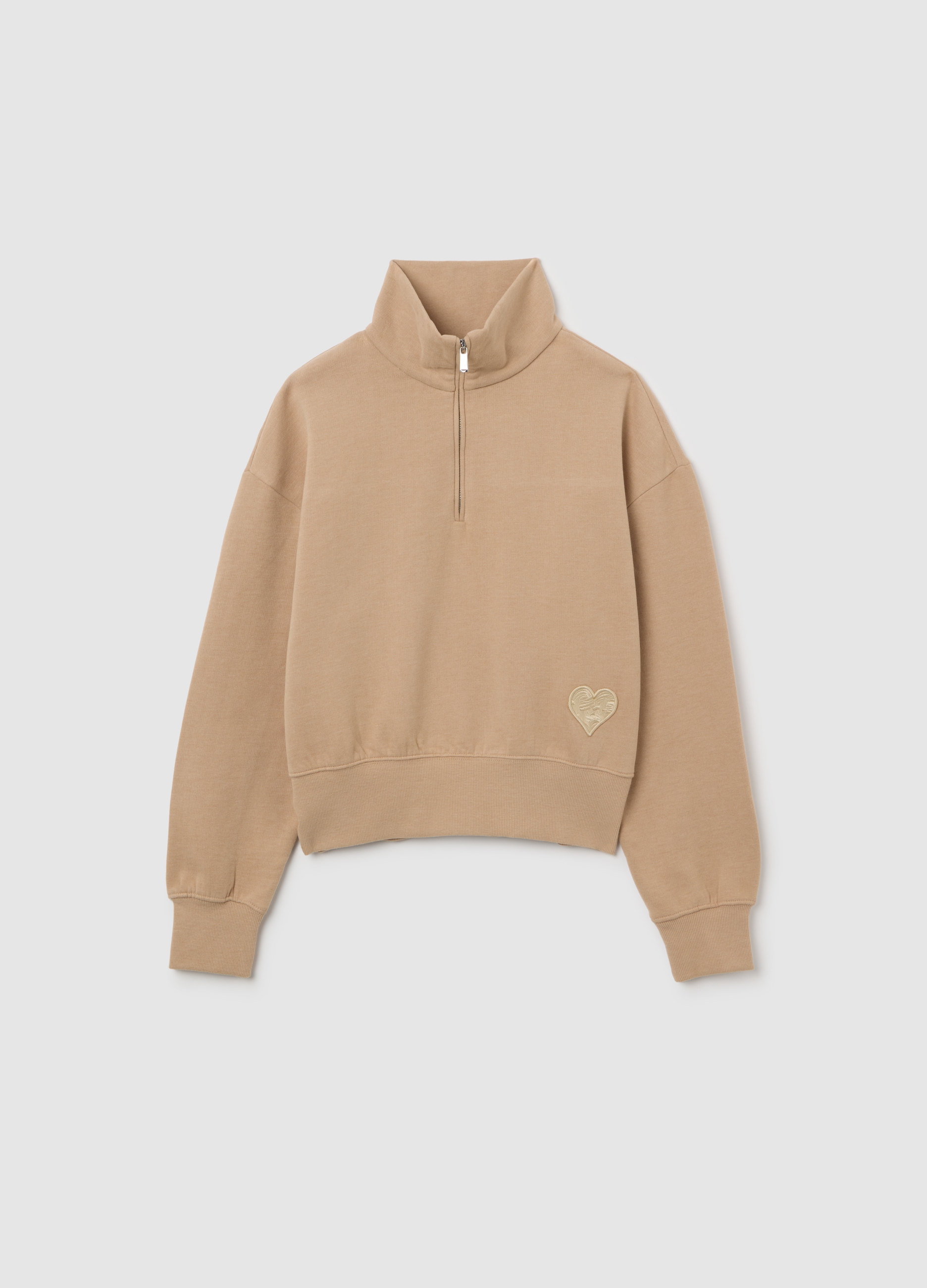 OVS KIDS, Felpa Con Mezza Zip Beige Da Ragazza In Misto Cotone Relaxed Fit, Niña, Beige Jaspeado, Talla: 14-15