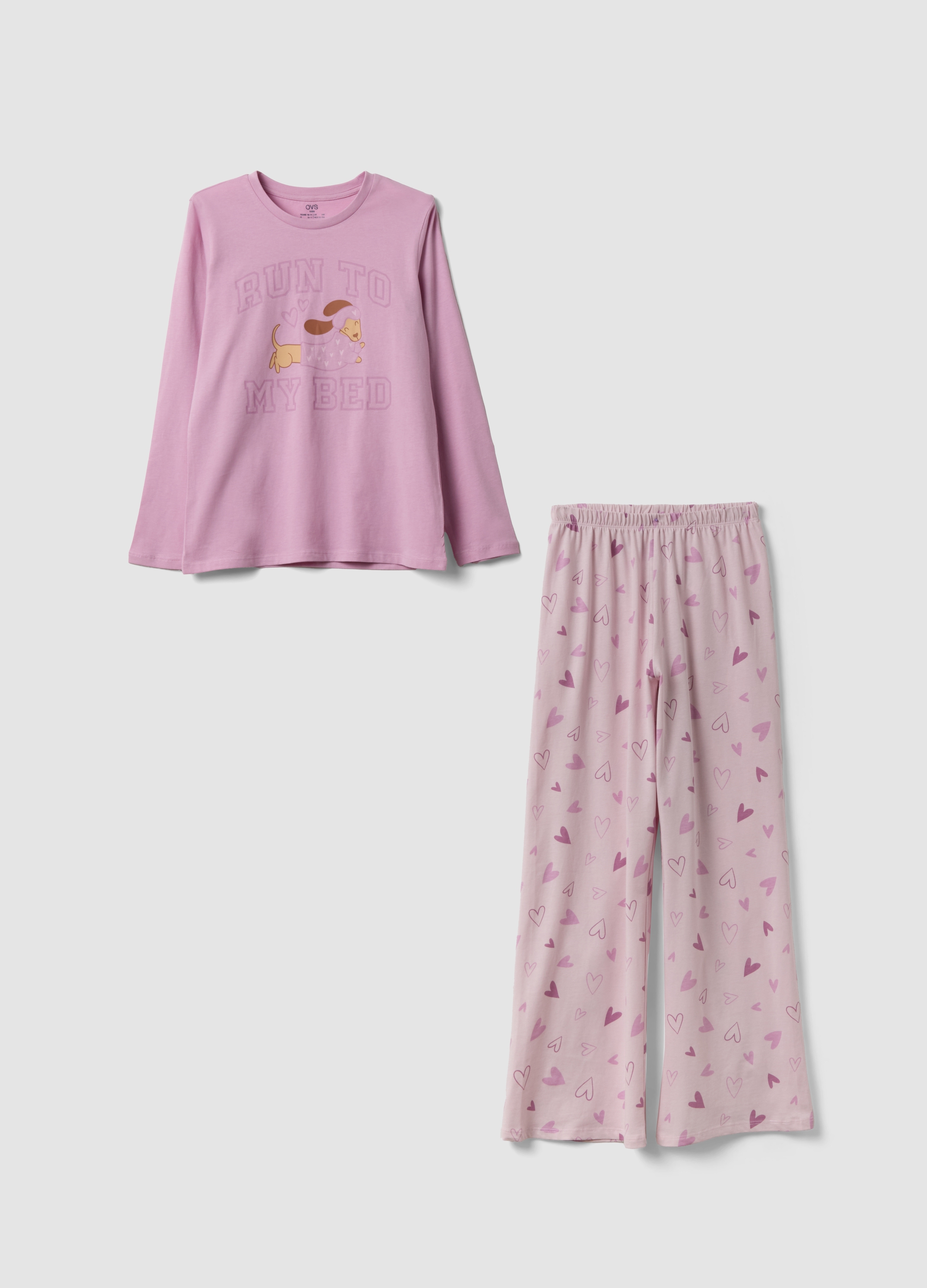 OVS KIDS, Pigiama Lungo Rosa Con Stampe In Cotone Jersey Organico Per Bambina E Ragazza, Rosa, Taglia: 11-12