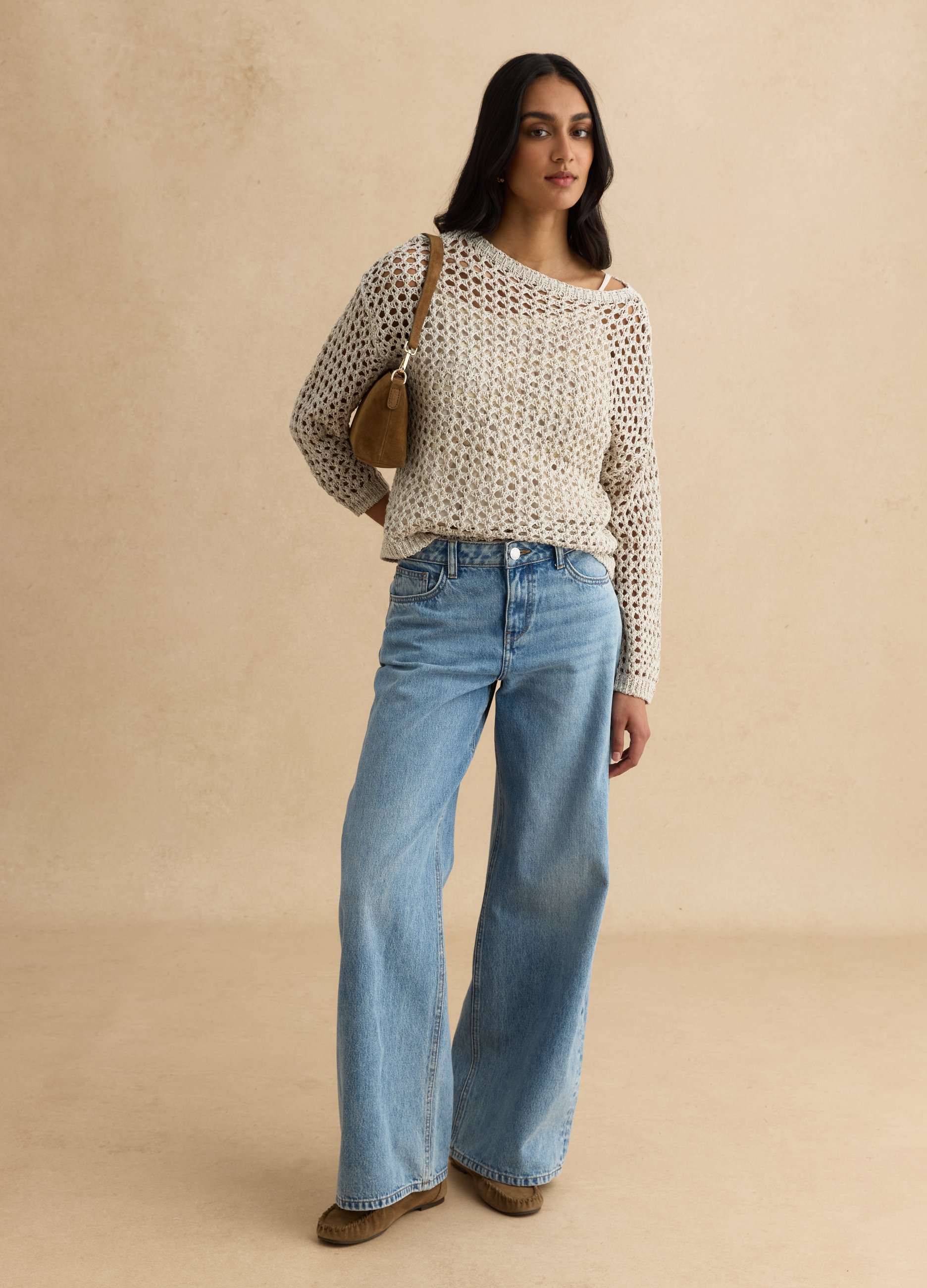 LES COPAINS, Maglione Beige In Misto Cotone Con Lavorazione A Maglia, Mujer, Blanco, Talla: 38