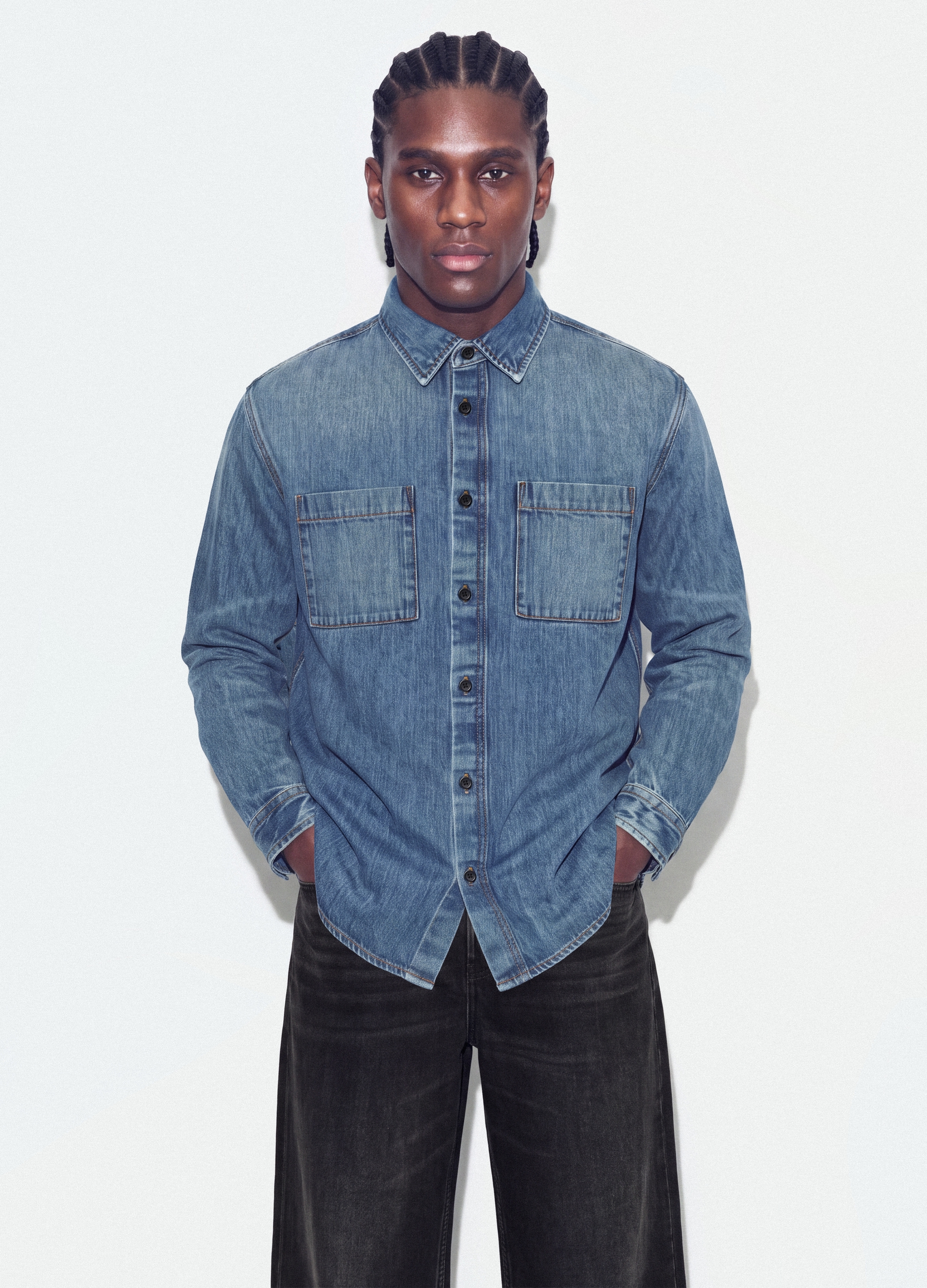 B.ANGEL, Camicia Blu In Denim In Puro Cotone Regular Fit, Uomo, Blu, Taglia: XS