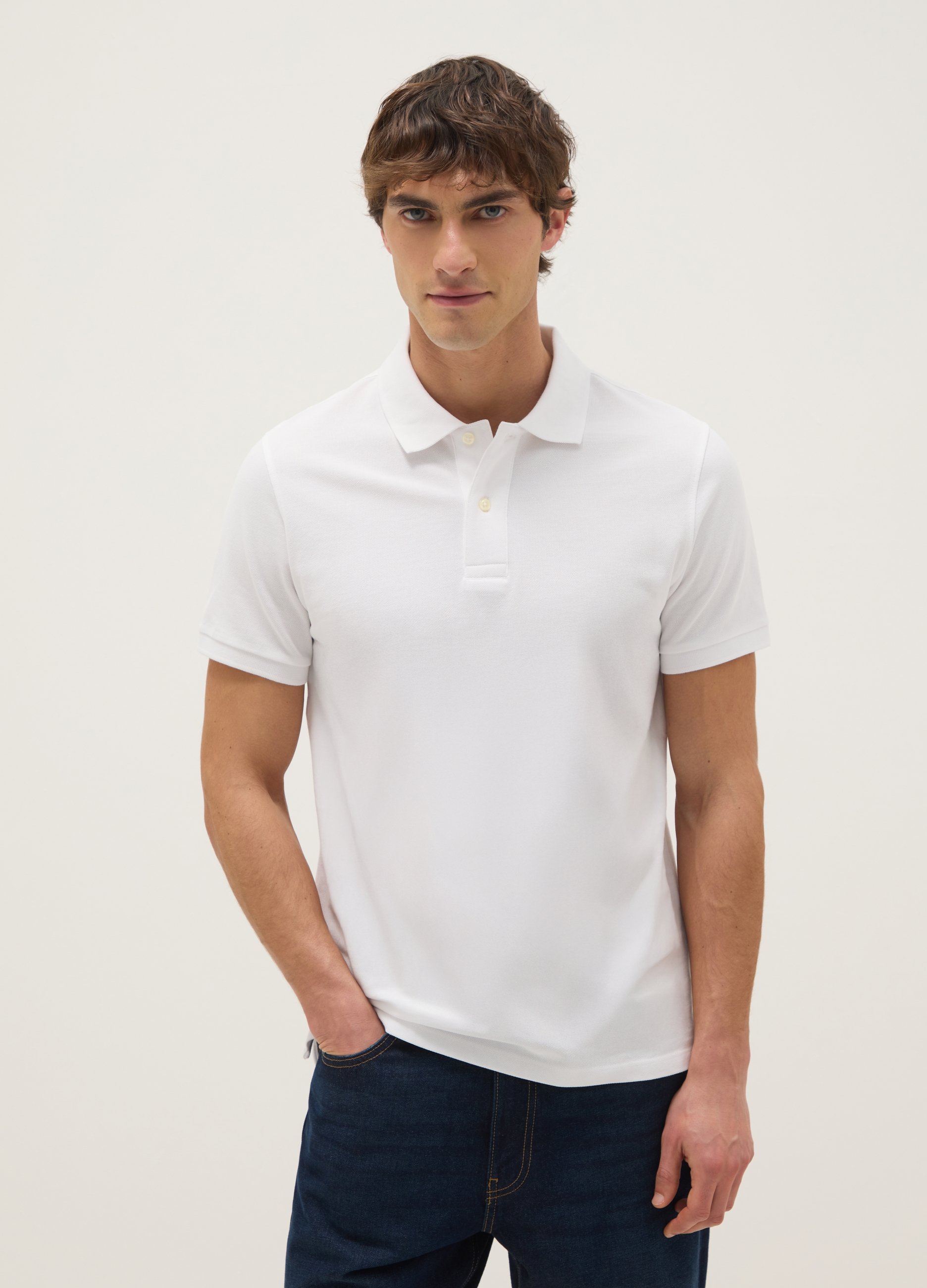 Polo Blanco De Puro Algodón Regular Fit, Hombre, Blanco óptico, Talla: 4XL