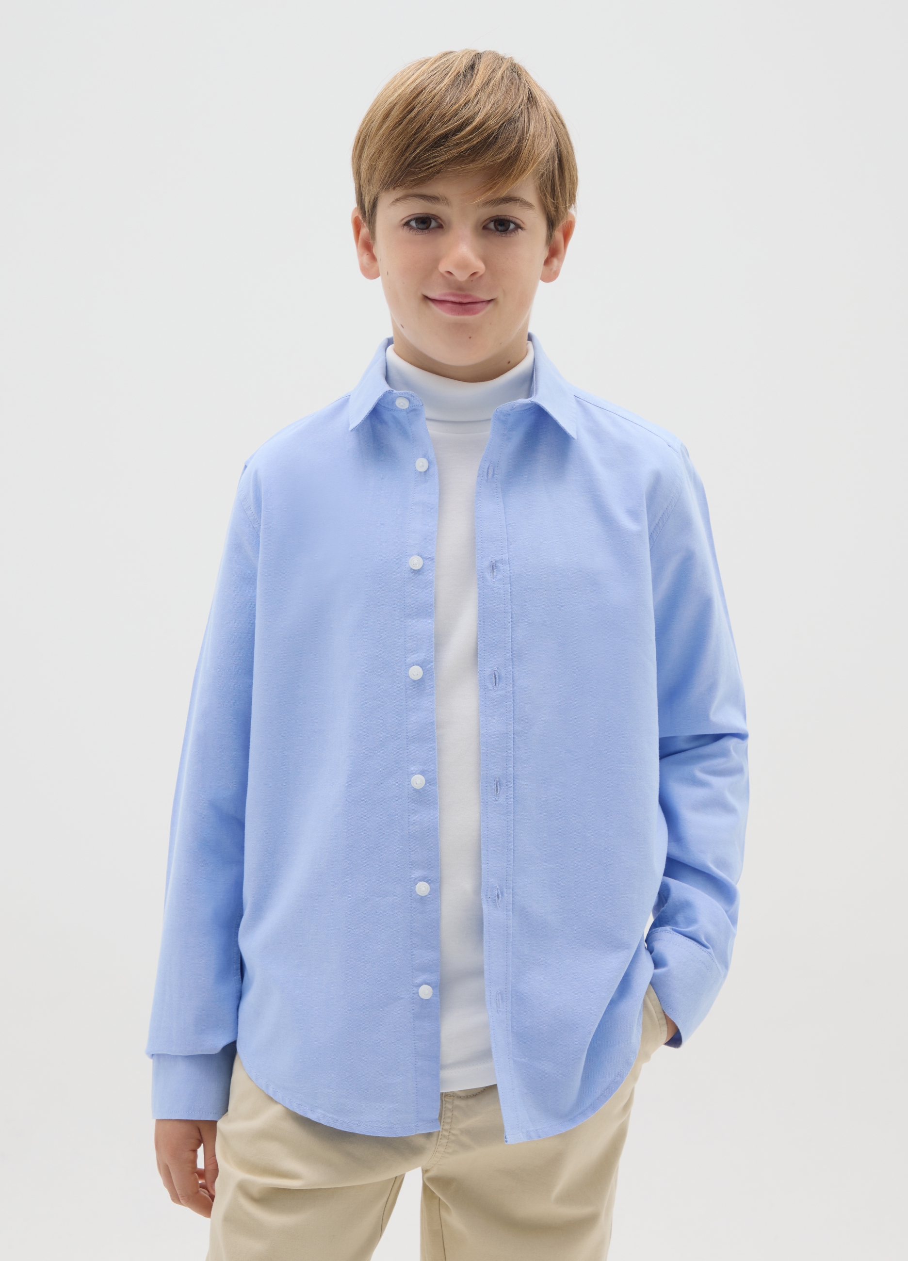 OVS KIDS, Camicia Da Ragazzo In Puro Cotone Azzurra Regular Fit, Bambino, Azzurro, Taglia: 10-11
