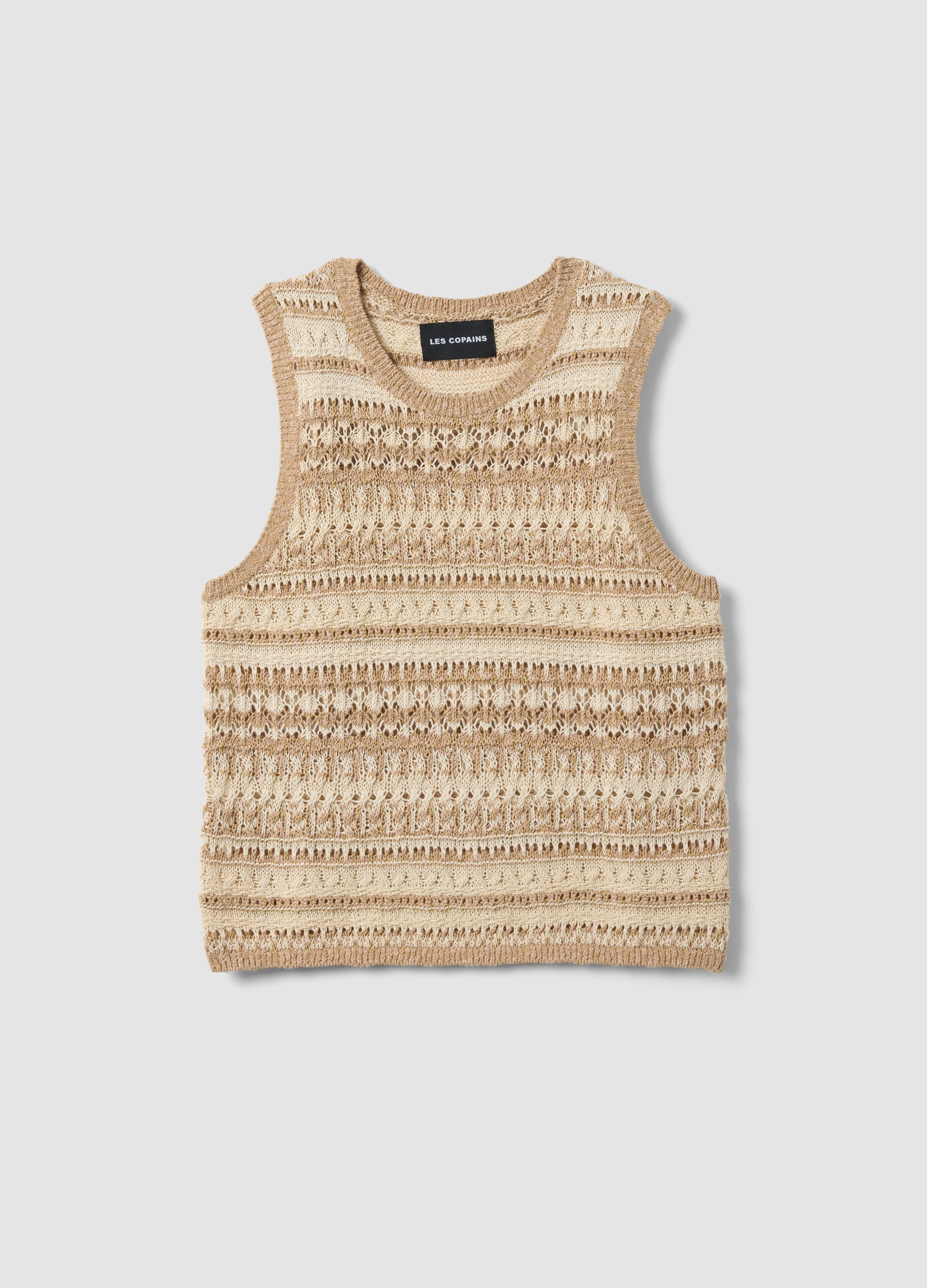 LES COPAINS, Camiseta De Tirantes Multicolor En Mezcla De Algodón, Corte Regular Con Textura Perforada, Mujer, Blanco/beige, Talla: 36