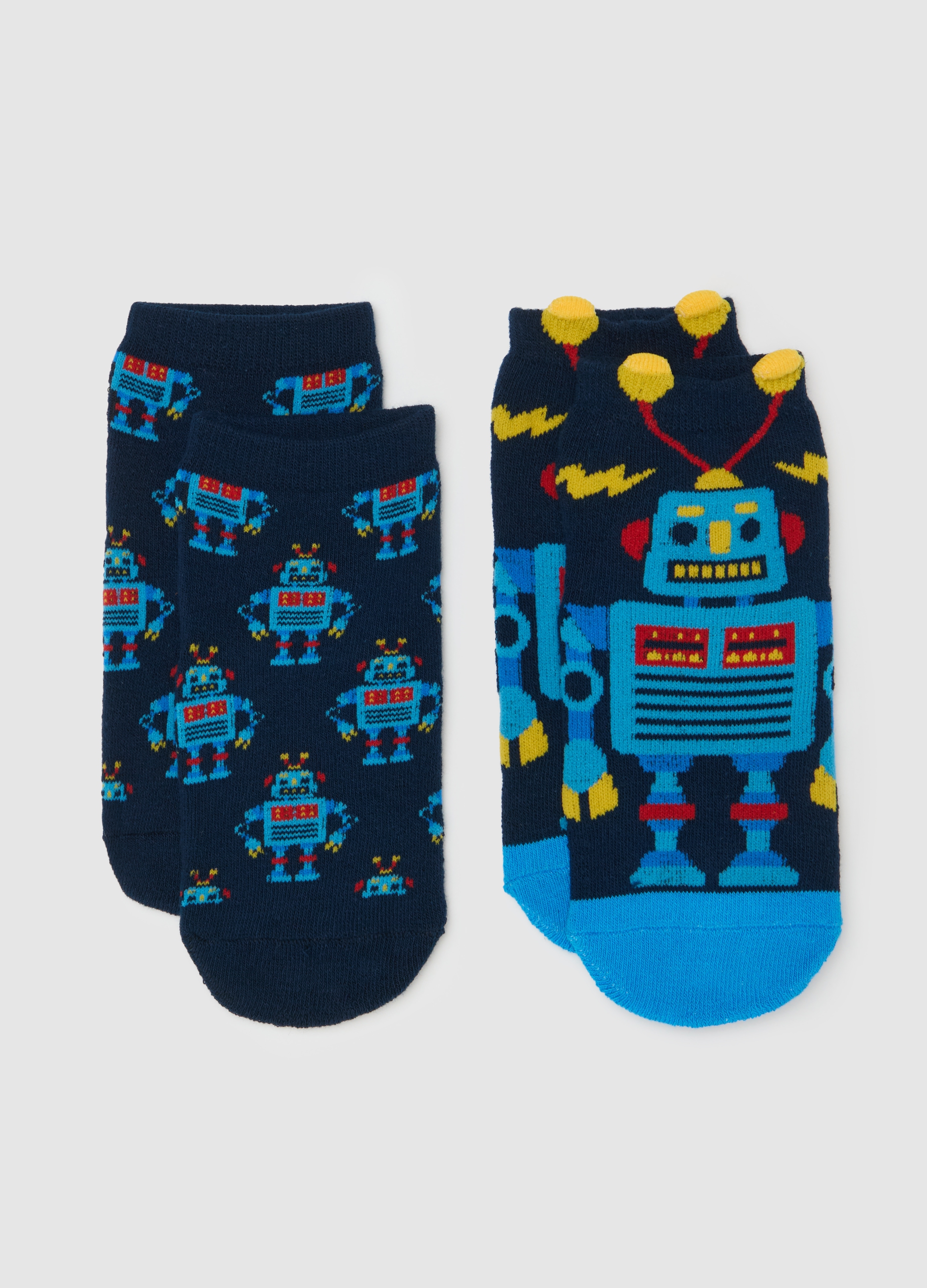 OVS, Bipack Calze Antiscivolo Con Disegno Robot, Bambino, Blu, Taglia: 25/27